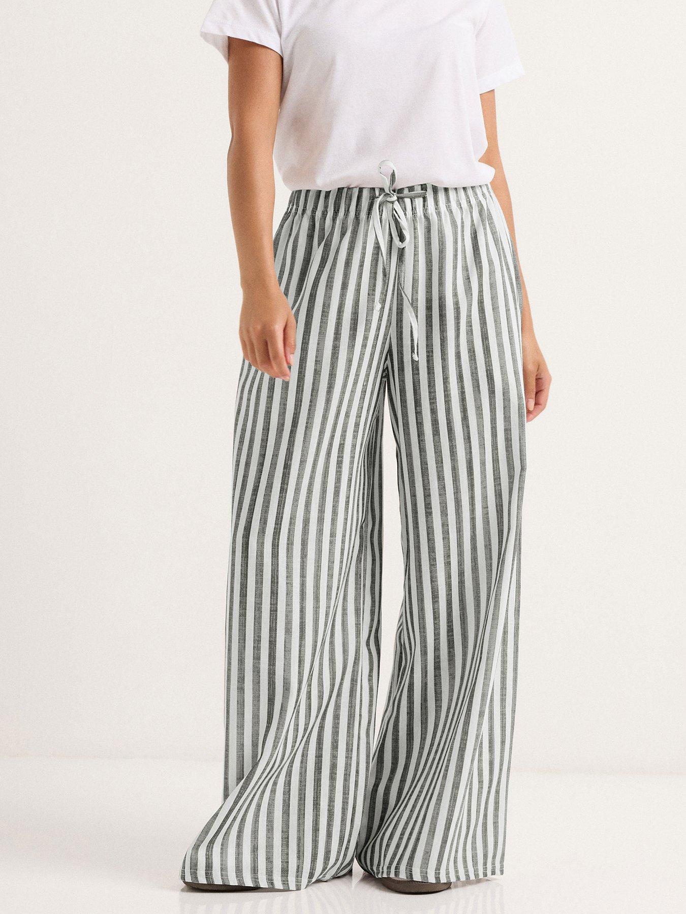 Image 1 of 4 of PixieGirl Petite Stripe Wide Leg Trouser - Grey