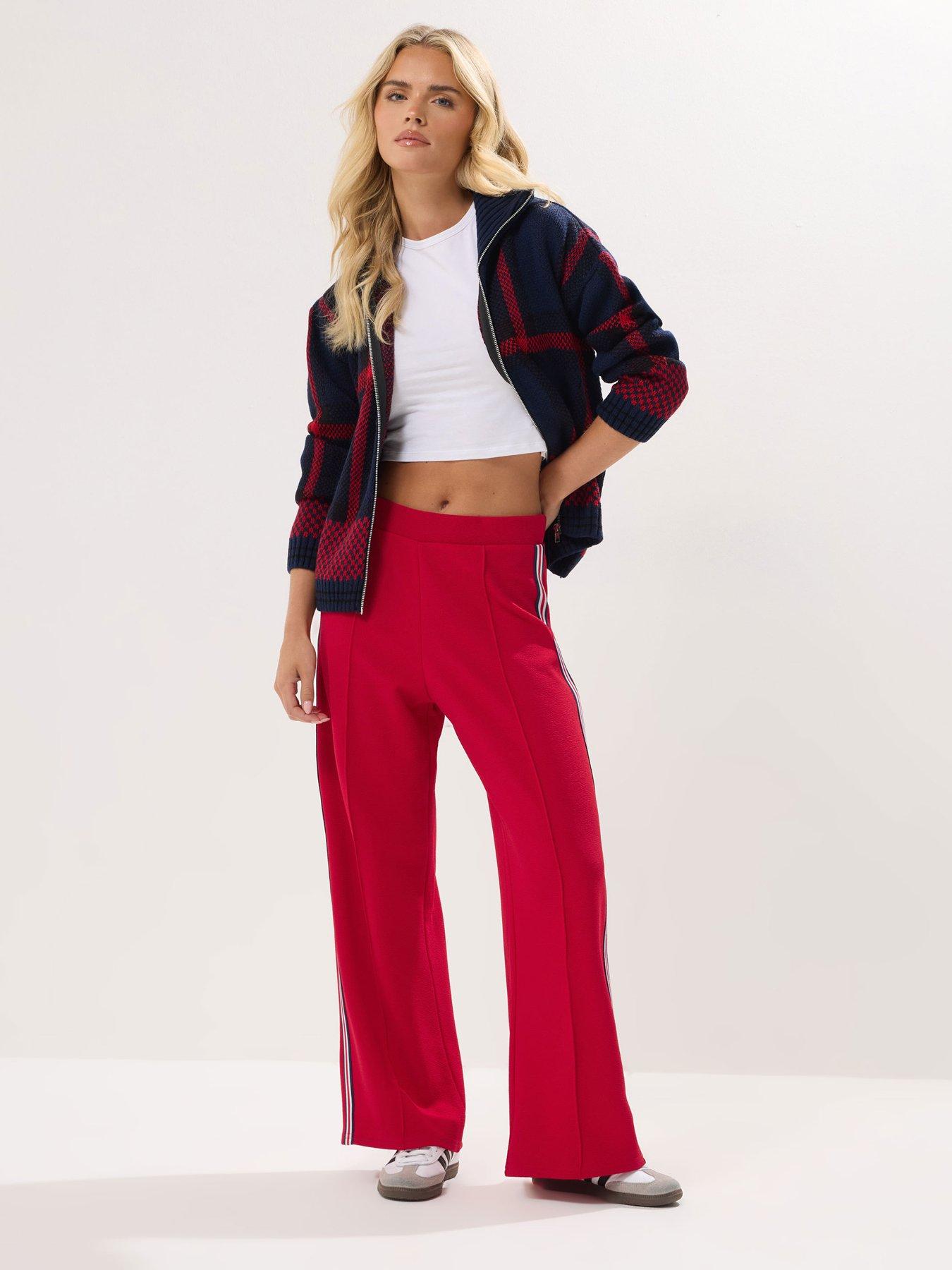 undefined Petite Side Stripe Tape Wide Leg Trouser - Red