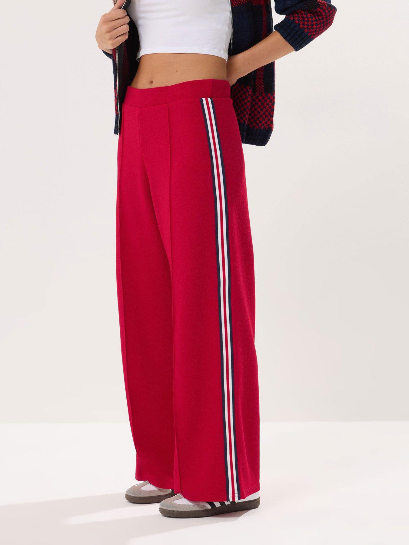 Image 3 of 4 of PixieGirl Petite Side Stripe Tape Wide Leg Trouser - Red