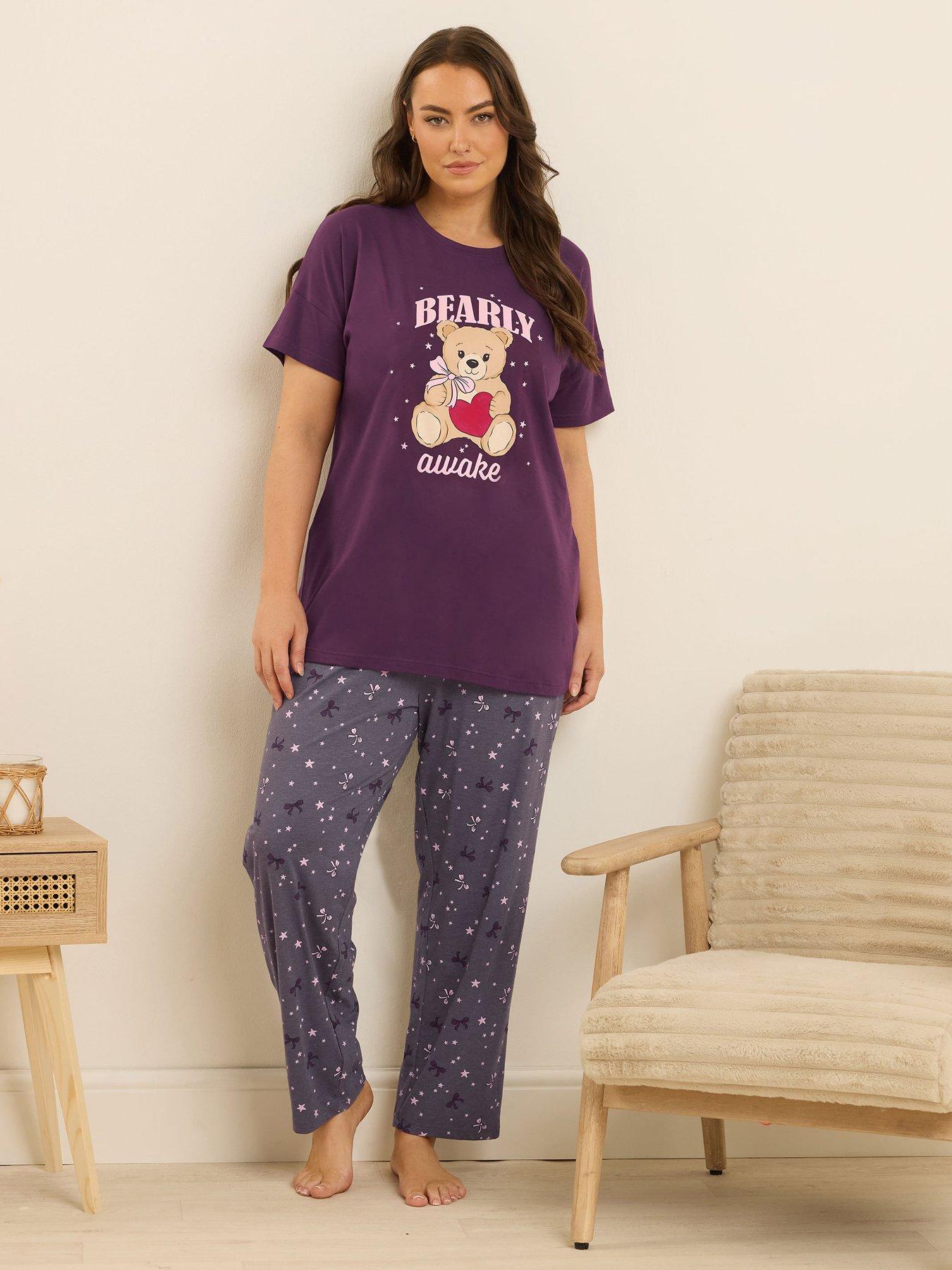 undefined Curve Bearly Awake Wide Leg Pj Set - Purple