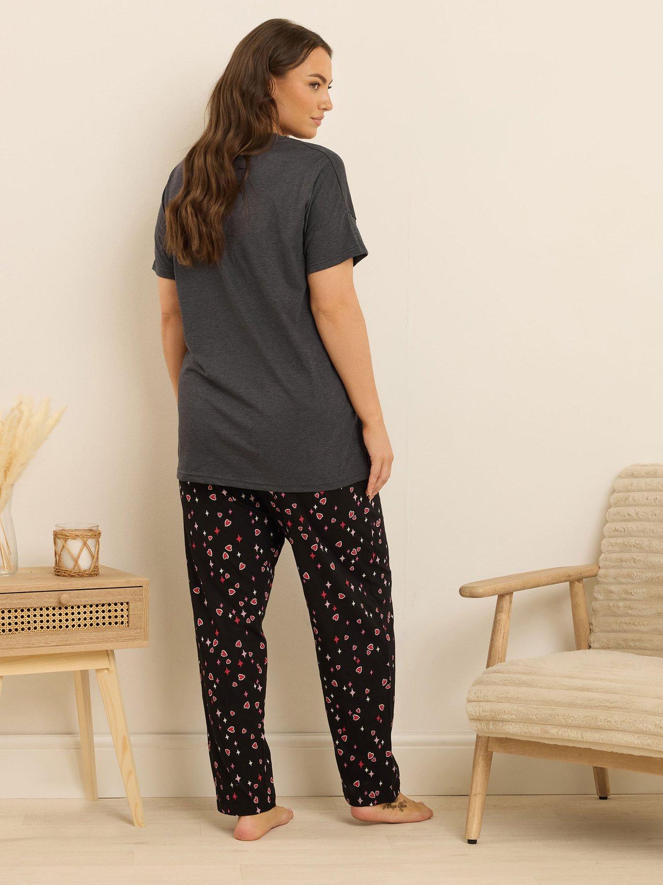 Image 2 of 4 of Yours Curve Feeling Lucky Wide Leg Pj Set - Pink