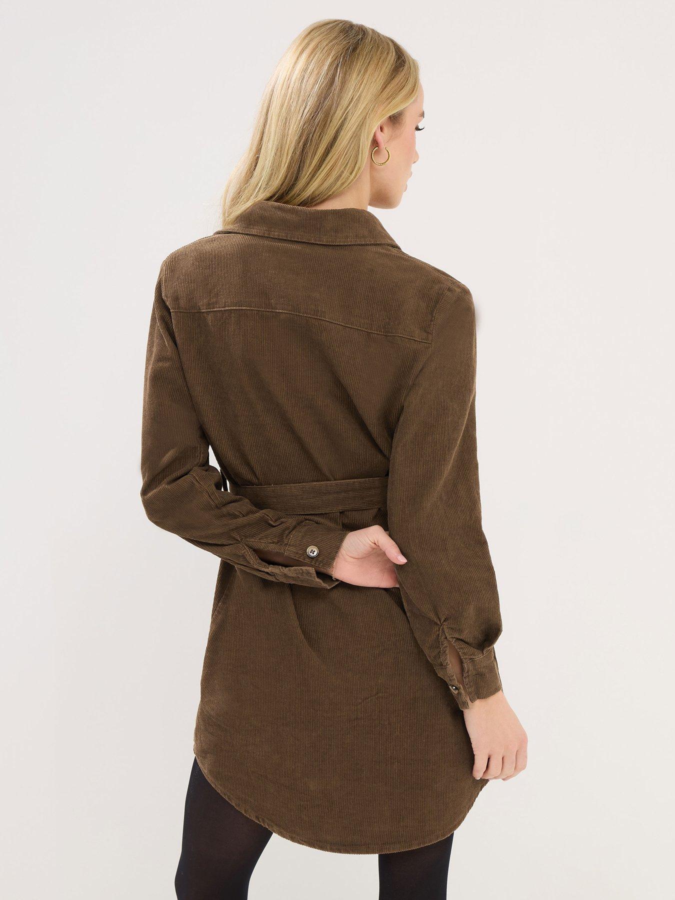 Image 2 of 5 of PixieGirl Petite Cord Shirt Dress - Brown