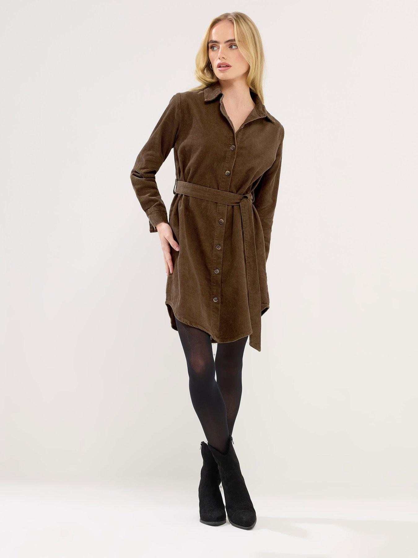 Image 3 of 5 of PixieGirl Petite Cord Shirt Dress - Brown