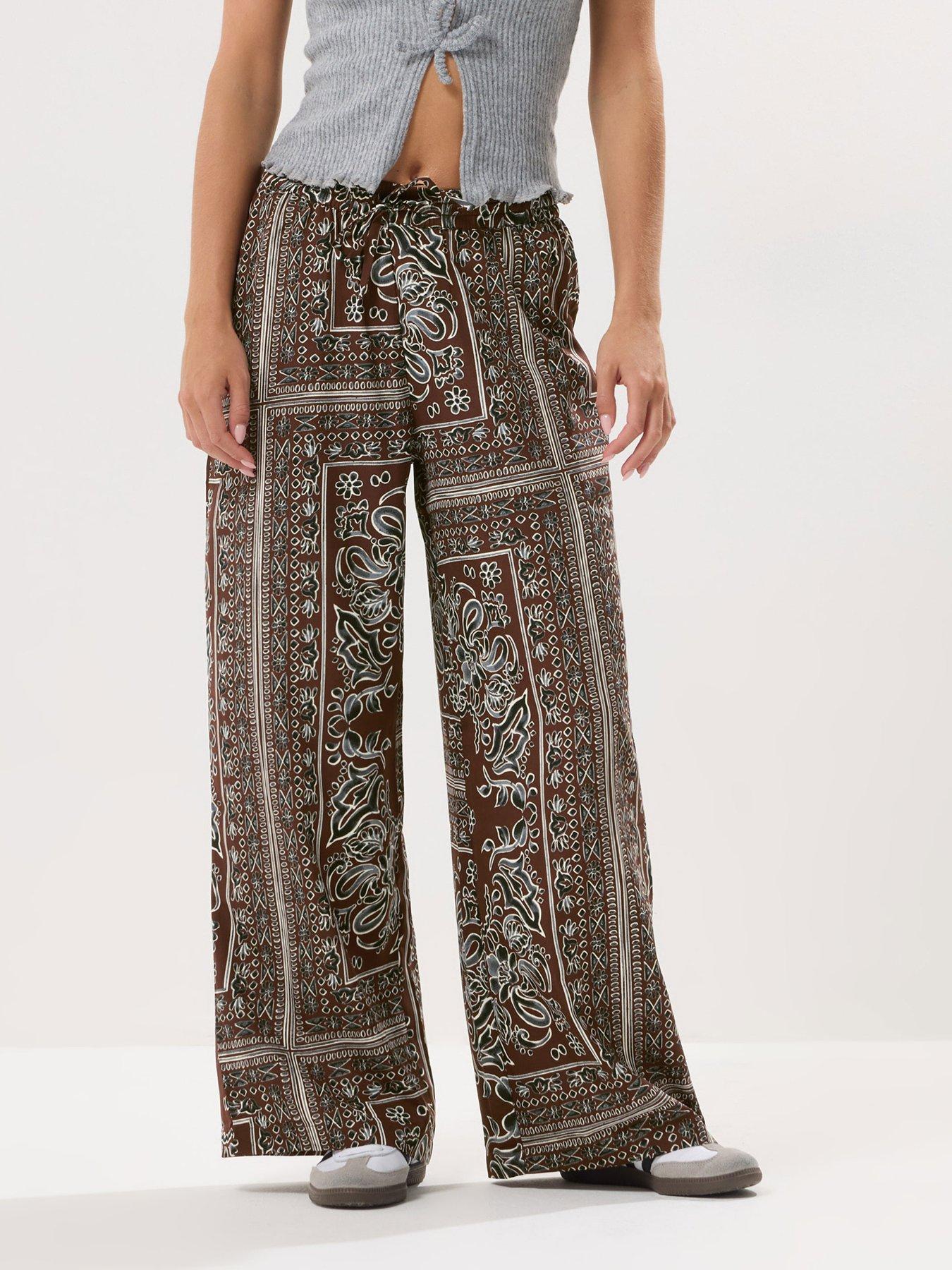 undefined Petite Paisley Wide Leg Trousers - Brown