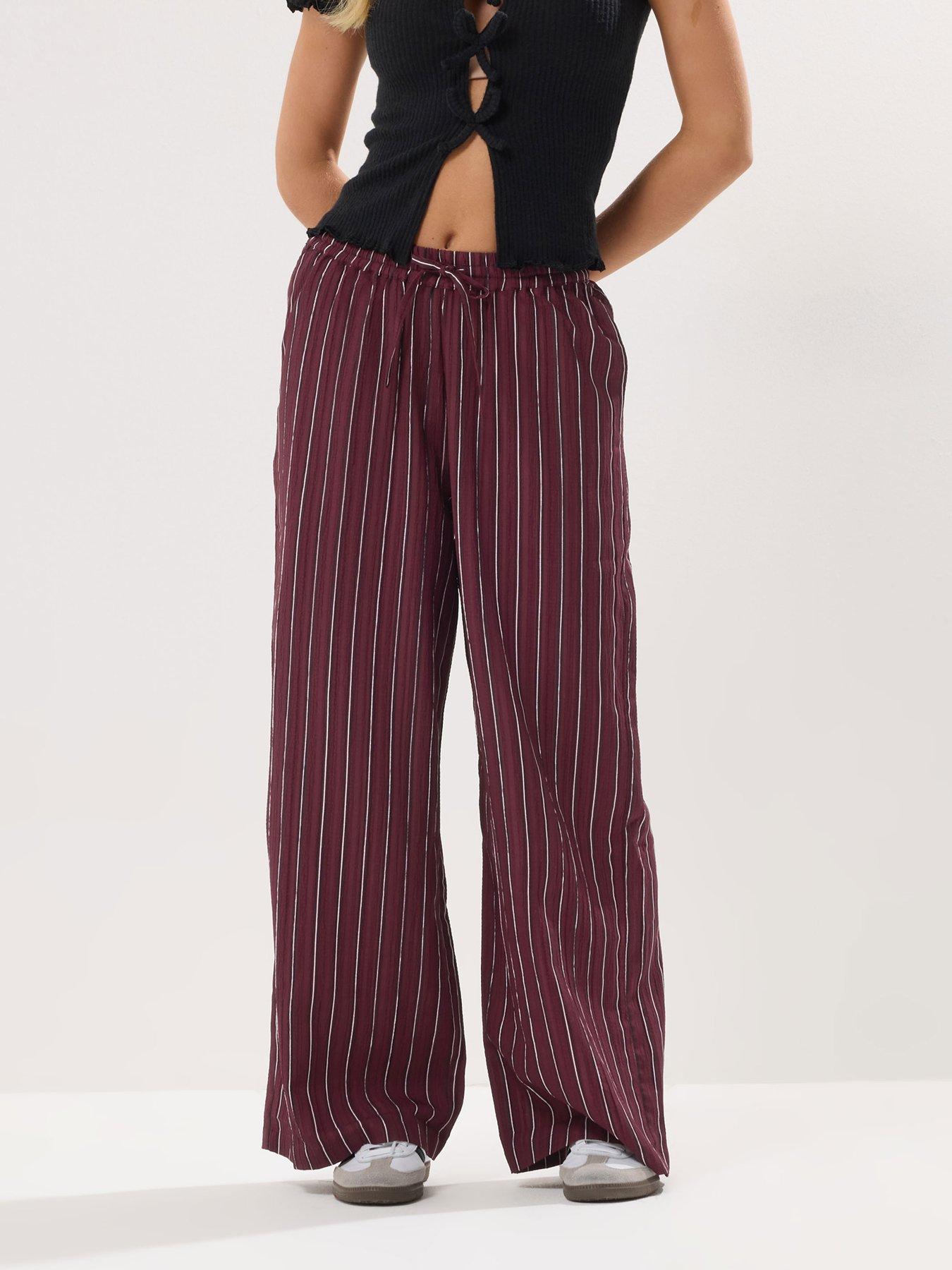 undefined Petite Stripe Wide Leg  Trousers - Brown