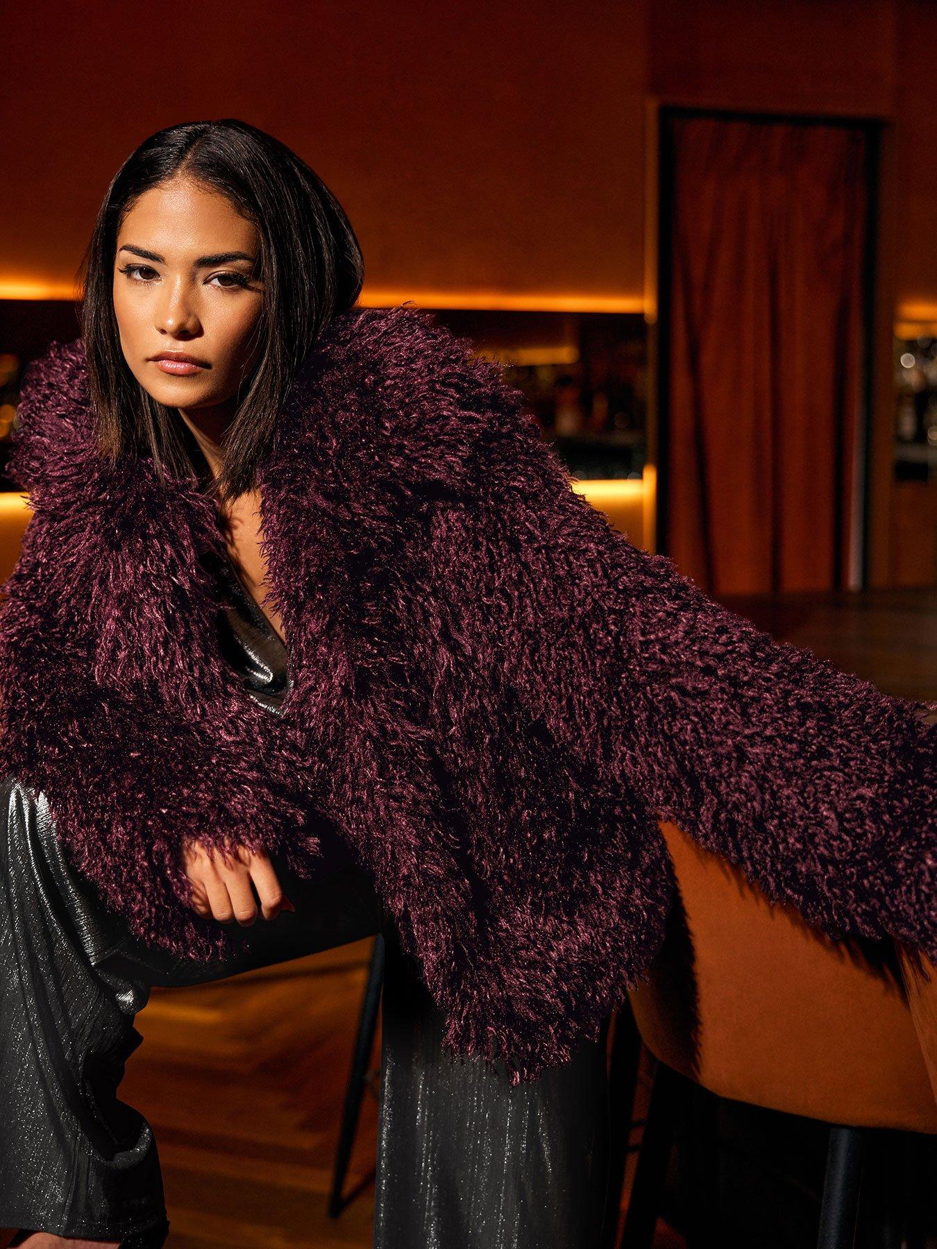 undefined Petite Faux Fur Coat - Red