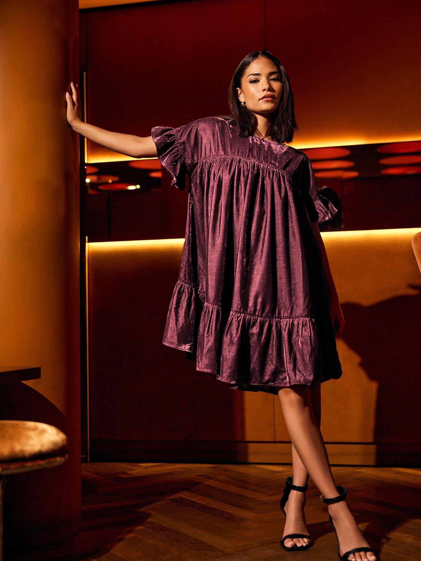 pixiegirl-petite-velvet-frill-smock-dress-red