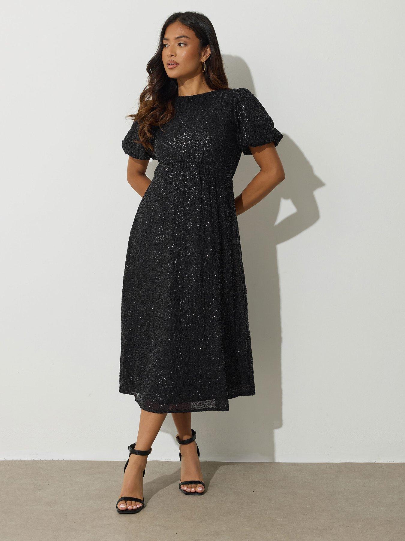 undefined Petite Tie Back Sequin Midi Dress - Black
