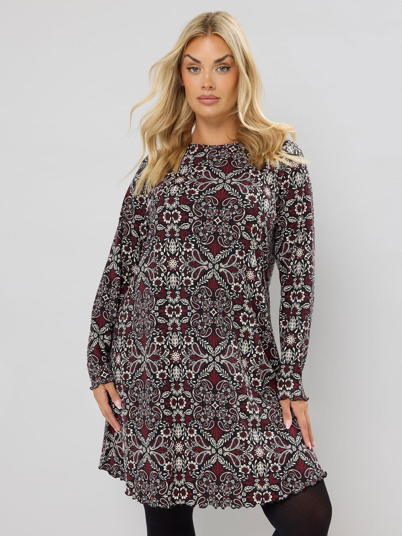 undefined Curve Printed Ribbed Tunic - Brown