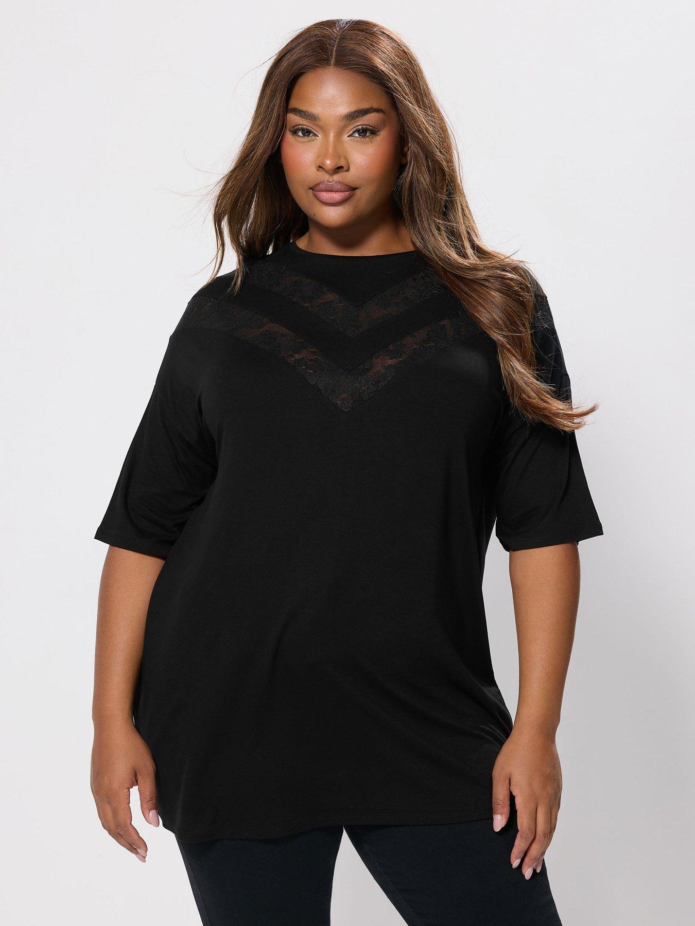 undefined Curve Lace Chevron T-Shirt - Black