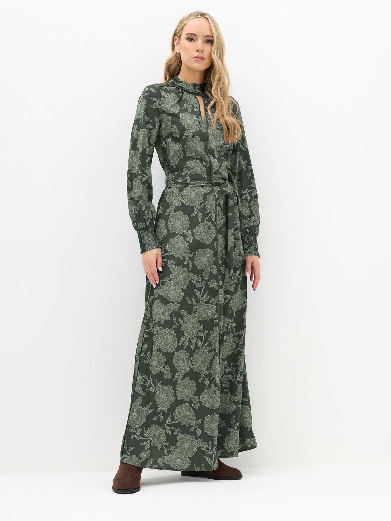 undefined High Neck Floral Maxi Dress - Green
