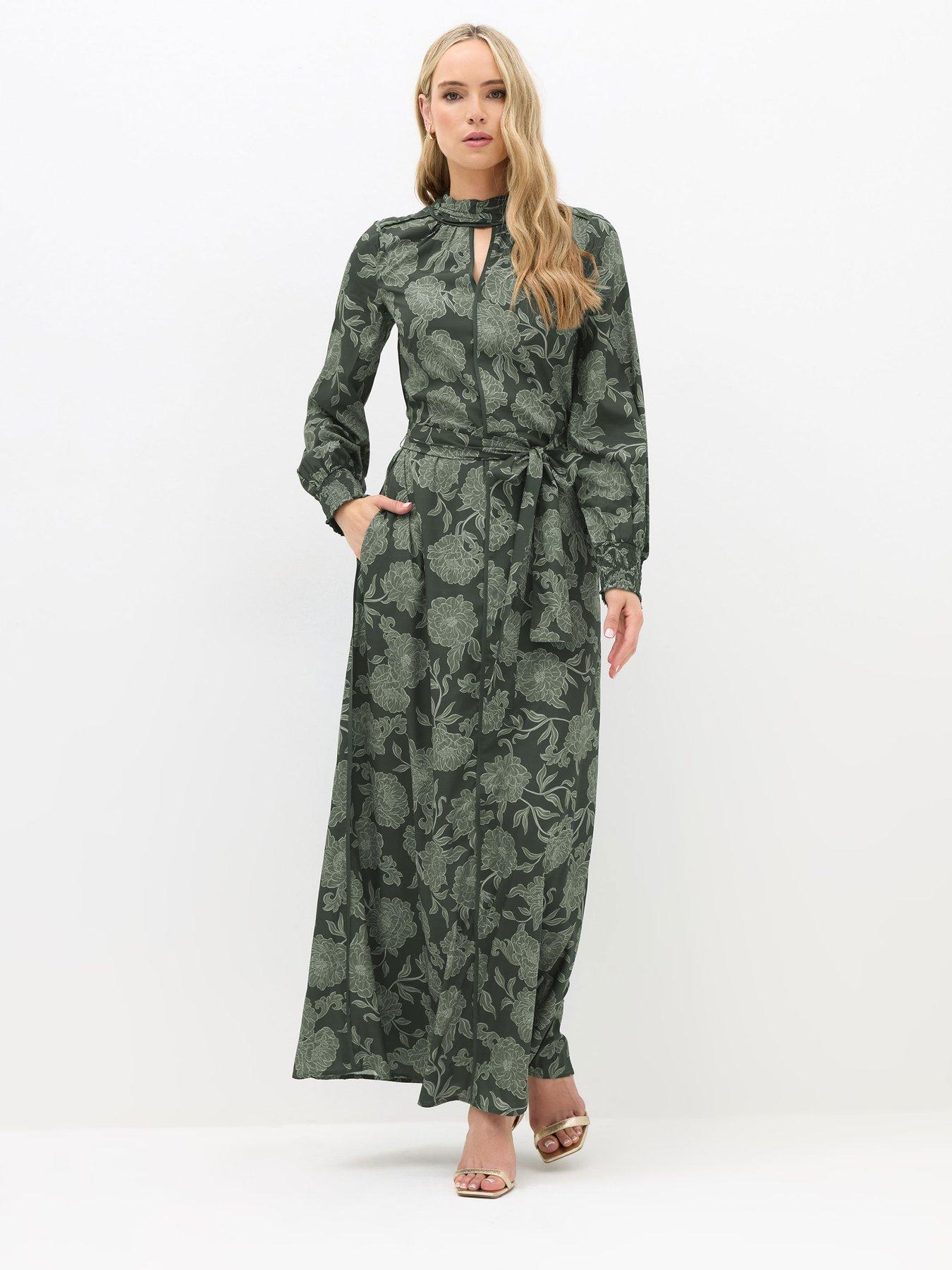 Image 4 of 4 of Long Tall Sally High Neck Floral Maxi Dress - Green