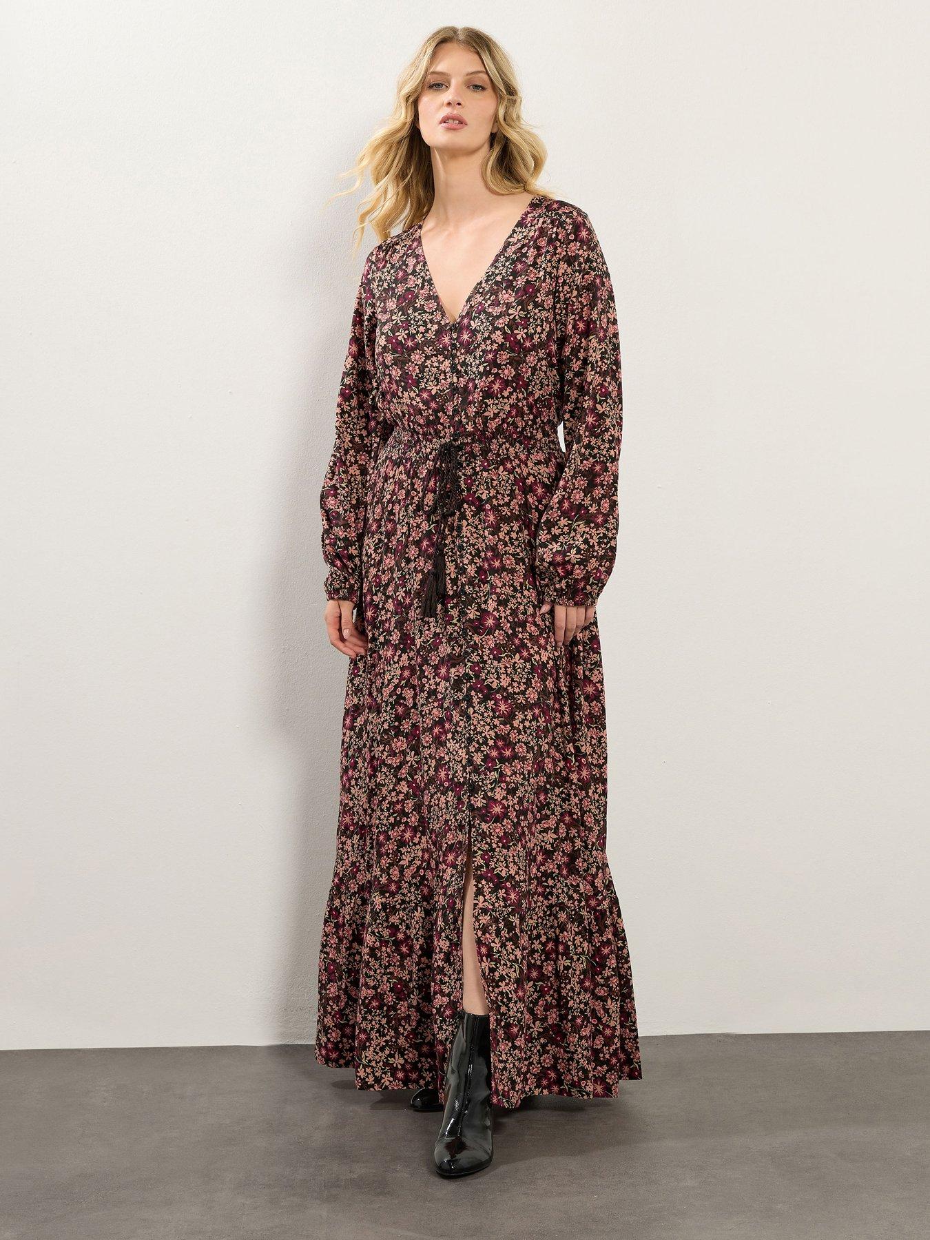 undefined Floral Button Maxi Dress - Black