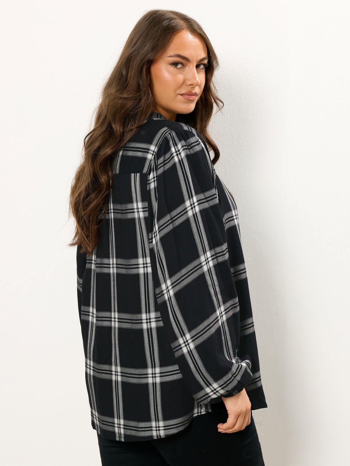 Image 2 of 4 of Yours Curve Balloon Sleeve Check Blouse - Black