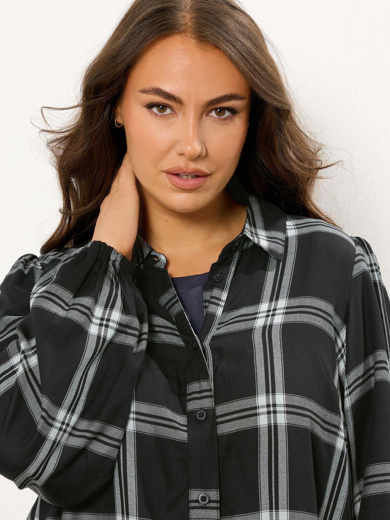 Image 4 of 4 of Yours Curve Balloon Sleeve Check Blouse - Black