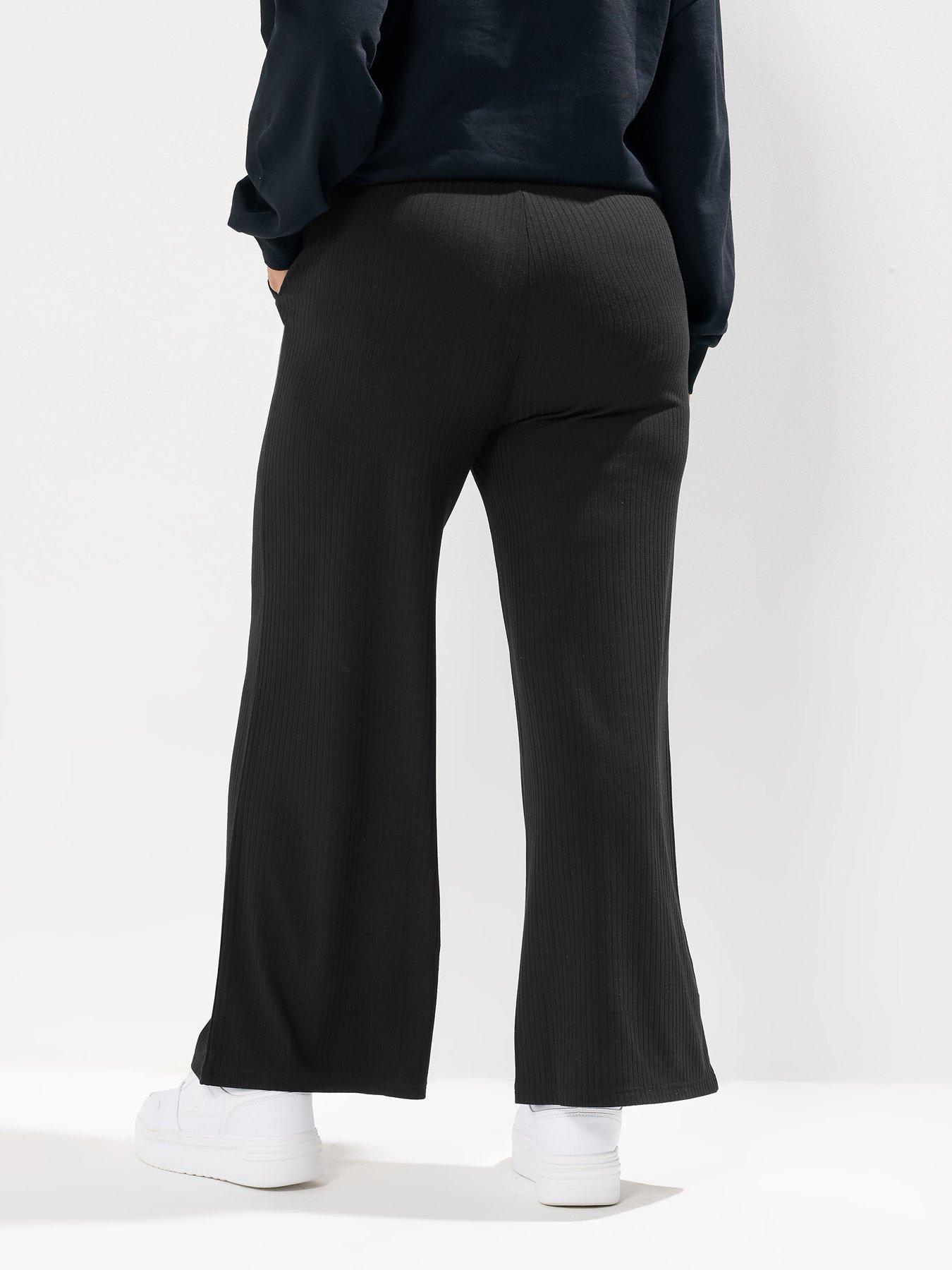 Image 2 of 4 of Yours Curve Wide Leg Ribbed Pull On Trouser - Black