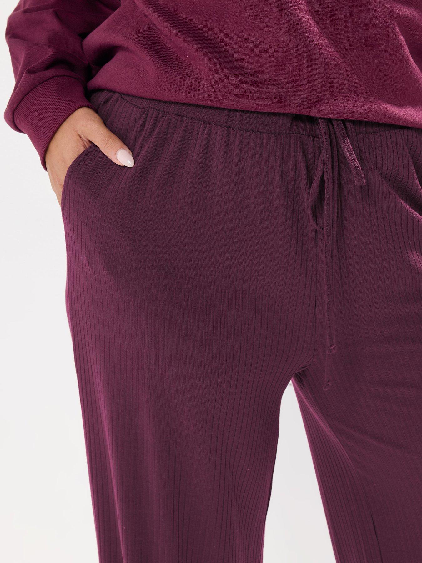 Image 3 of 3 of Yours Curve Wide Leg Ribbed Pull On Trouser - Red