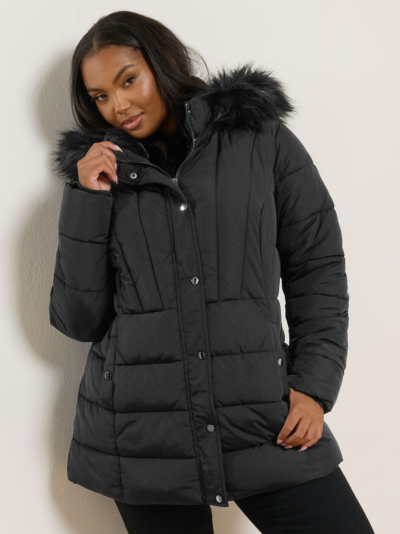 Image 1 of 4 of Yours Curve Short Padded Coat - Black