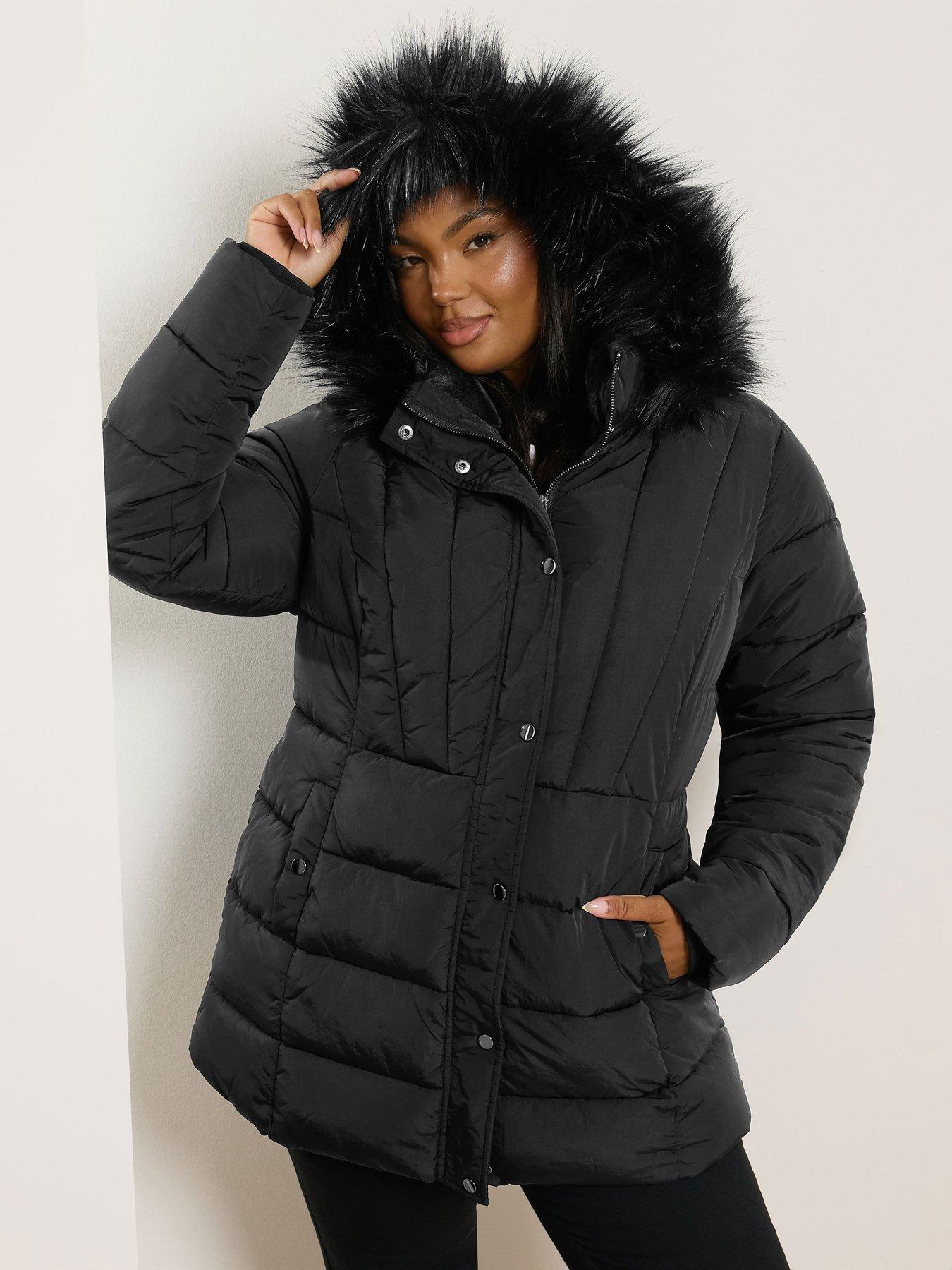 Image 4 of 4 of Yours Curve Short Padded Coat - Black