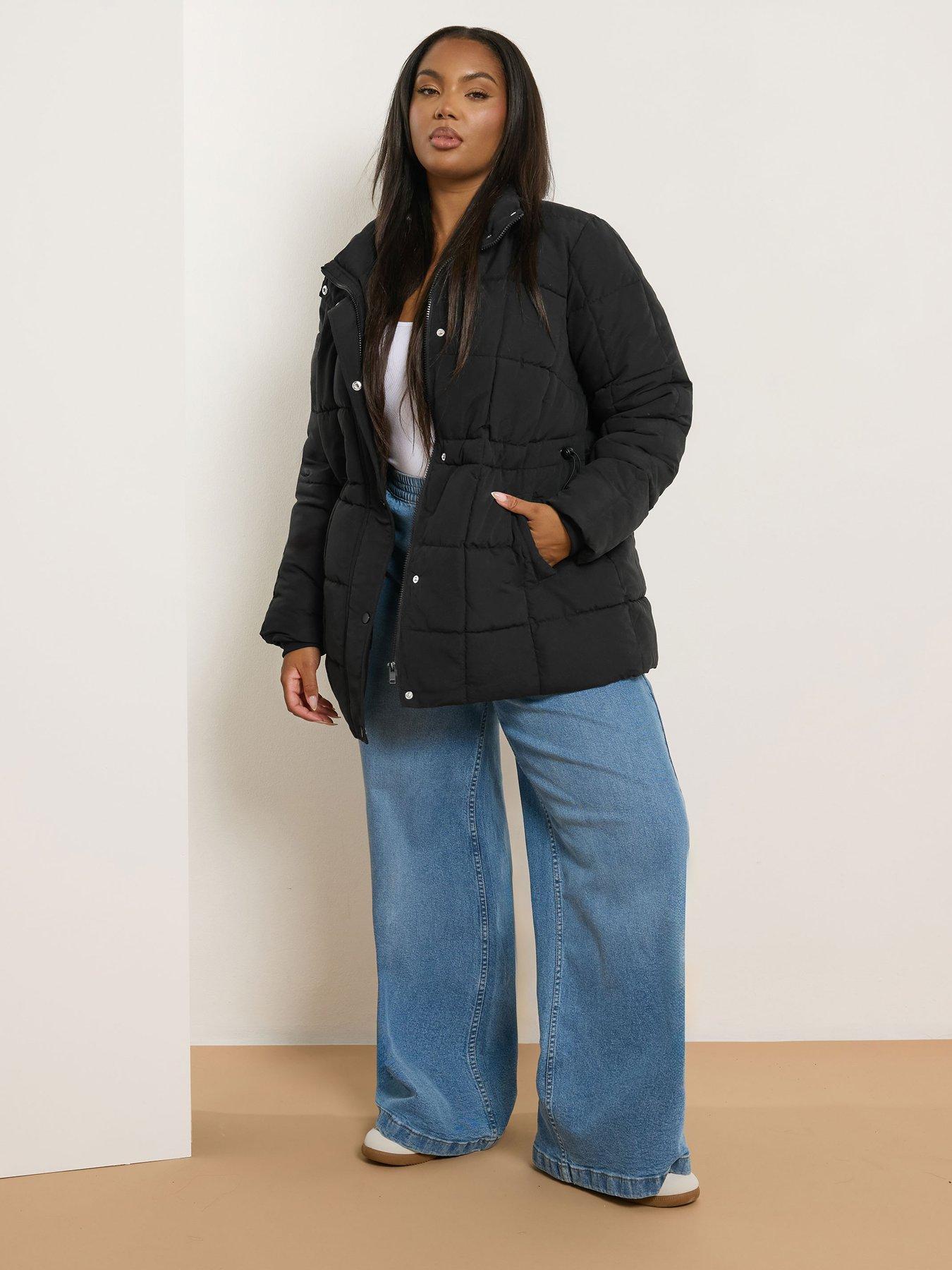 Image 3 of 4 of Yours Curve Short Boxy Coat - Black