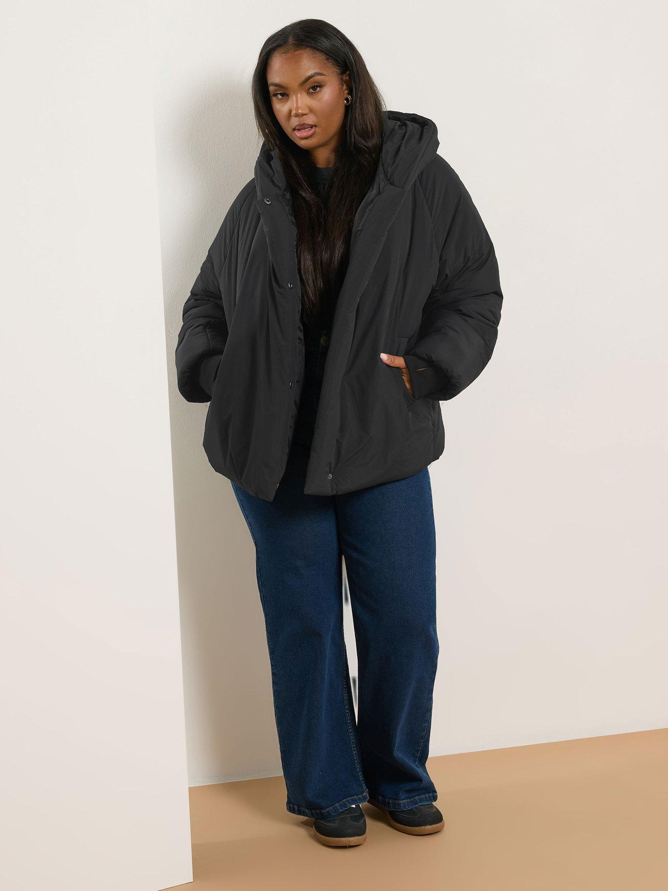 Image 3 of 4 of Yours Curve Unquilted Padded Coat - Black