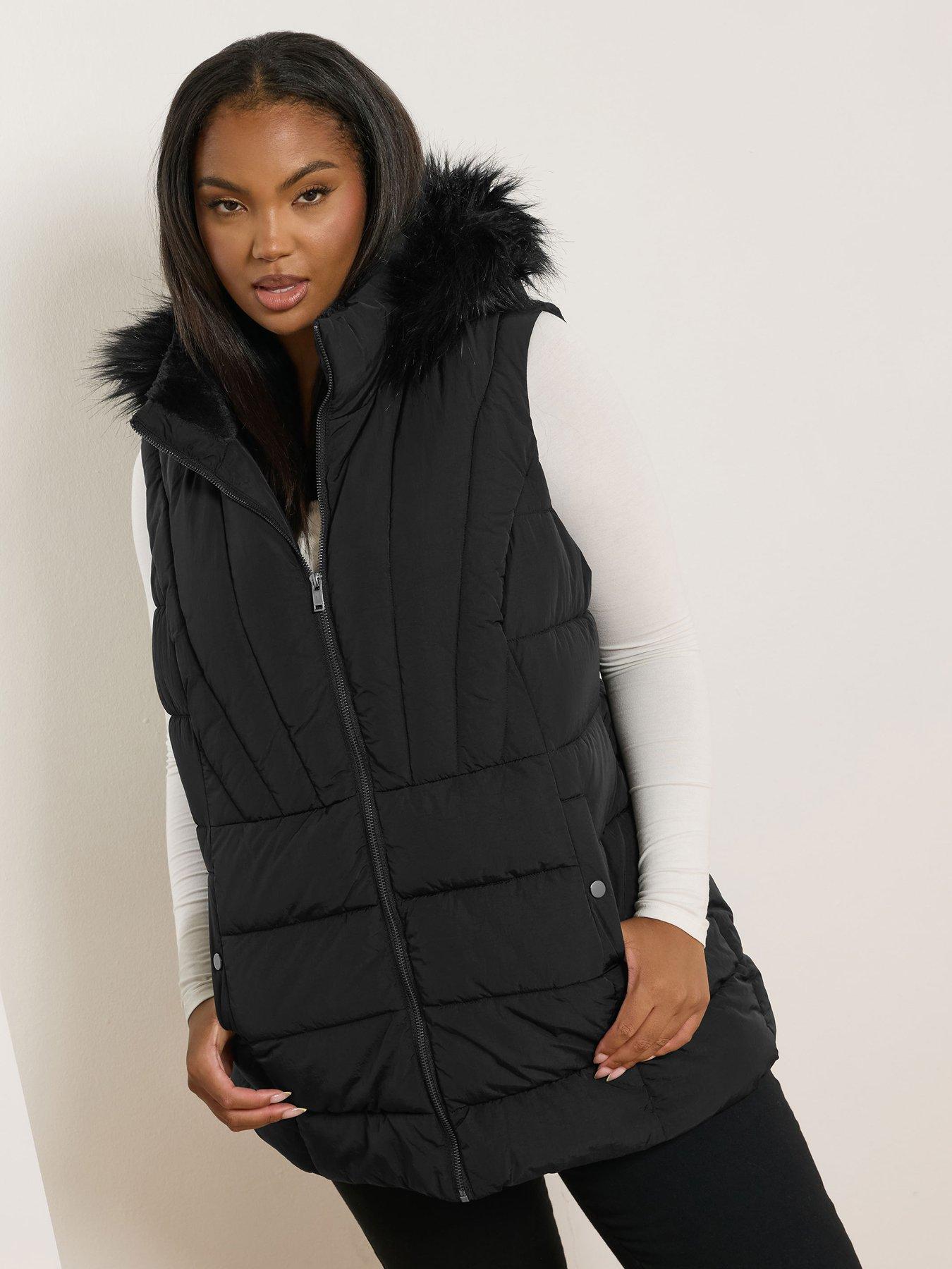 Image 1 of 4 of Yours Curve Faux Fur Hood Gilet - Black