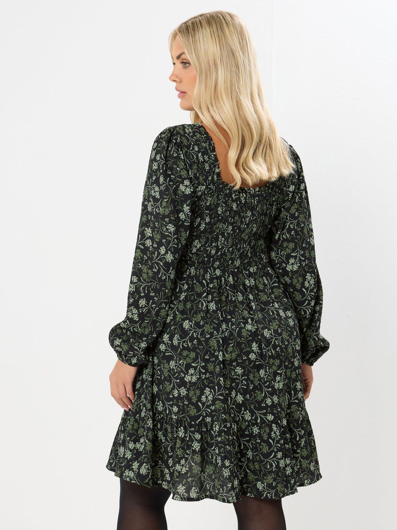 Image 2 of 4 of Yours Curve Shirred Mini Dress - Green