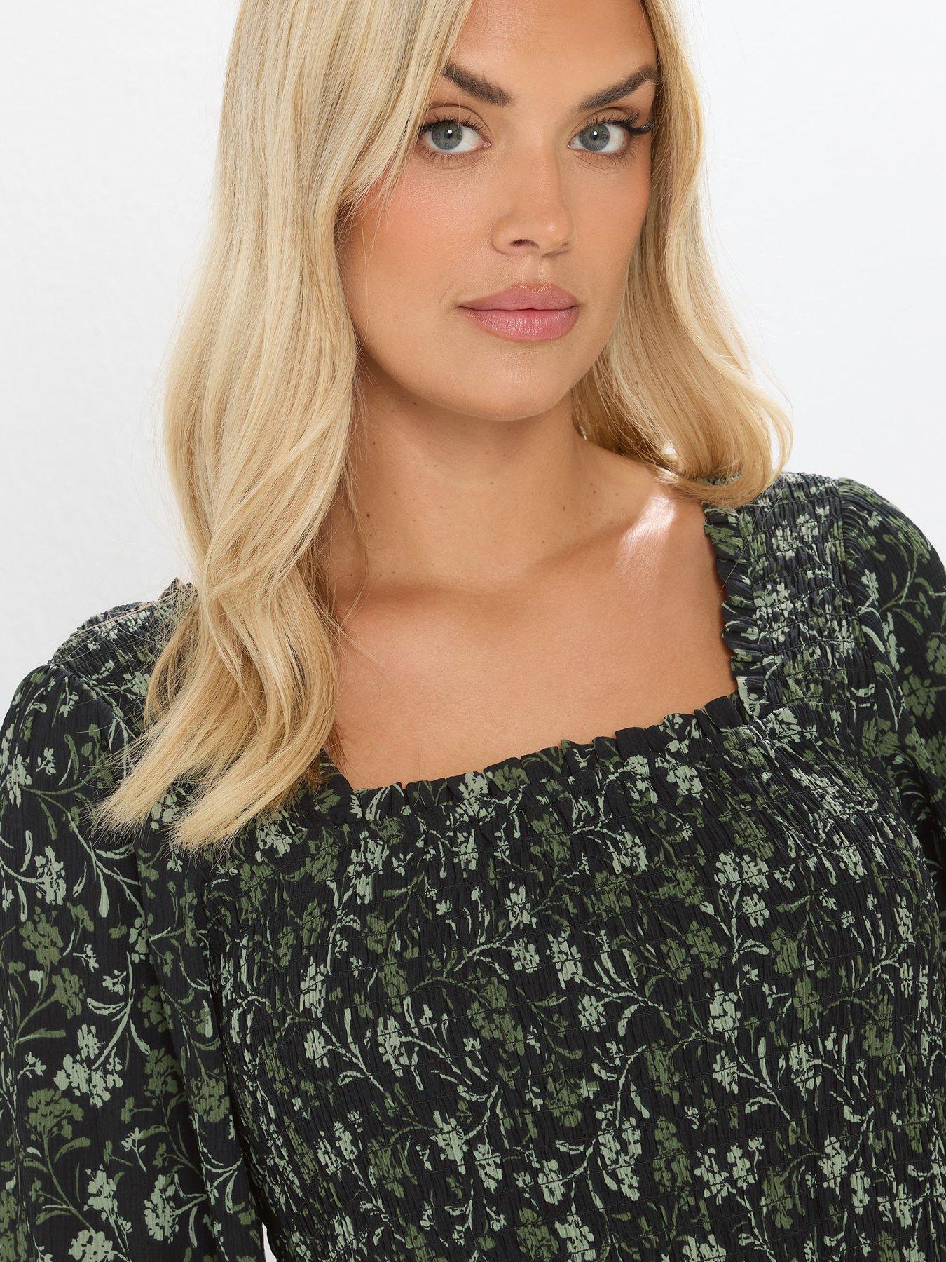 Image 4 of 4 of Yours Curve Shirred Mini Dress - Green