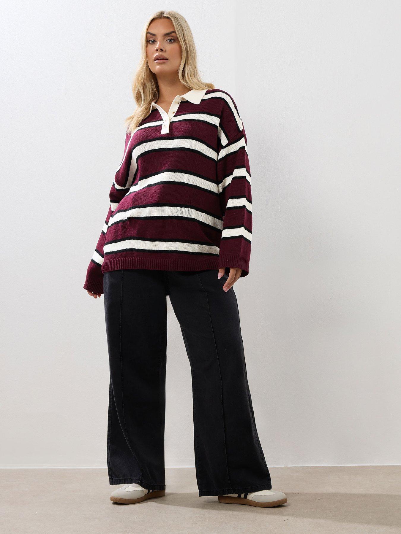 Image 3 of 4 of Yours Curve Rugby Collar Stripe - Red