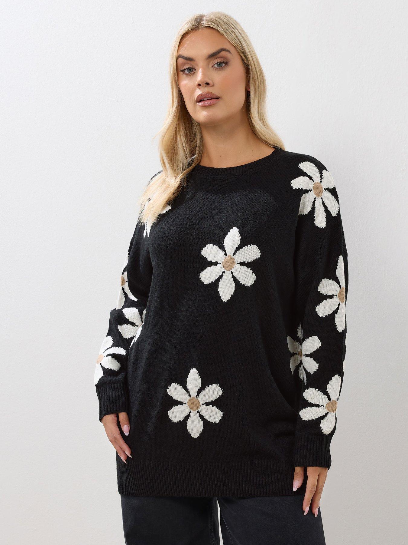 Image 1 of 4 of Yours Curve Conversational Flower Jumper - Black