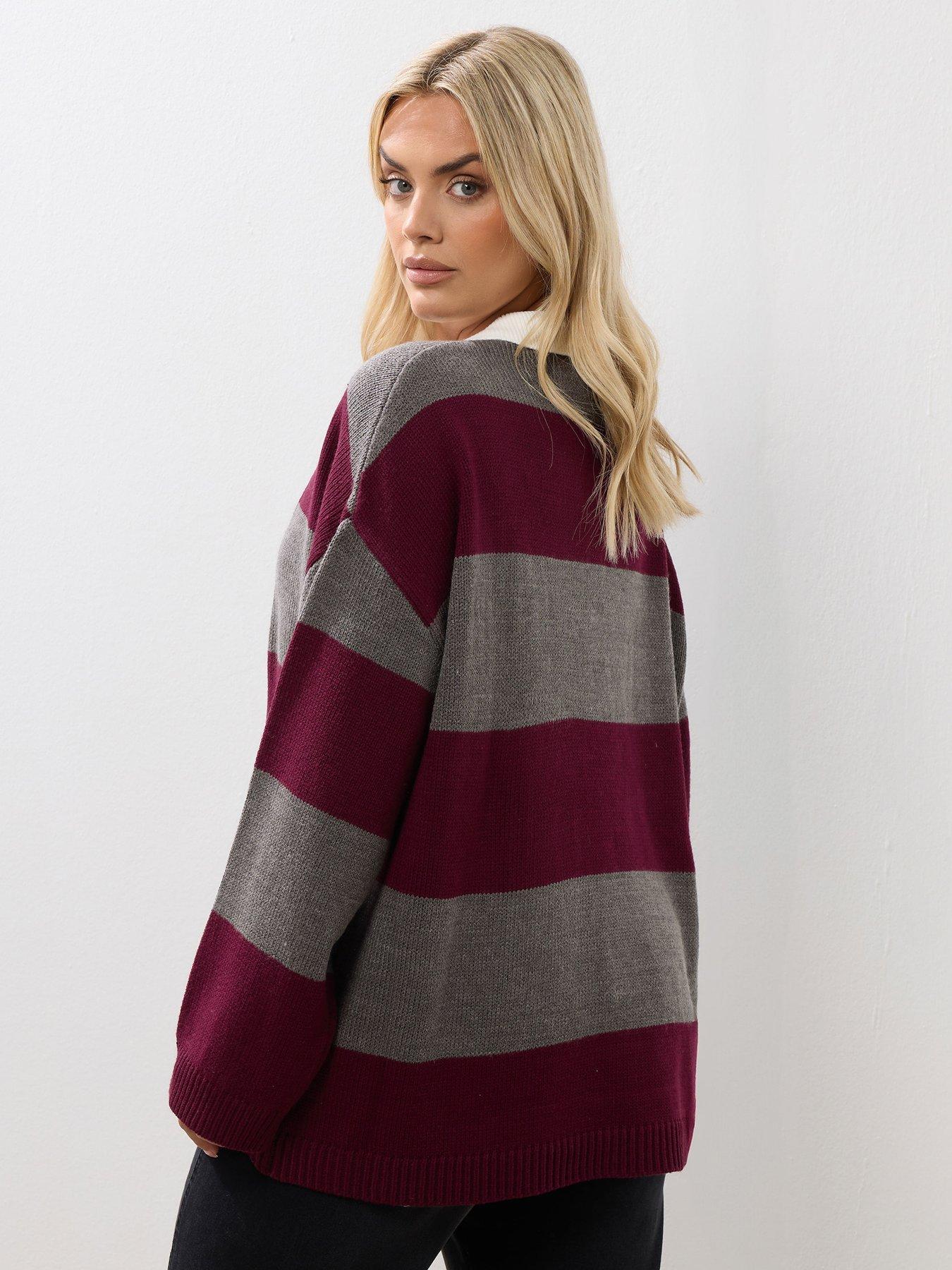 Image 2 of 4 of Yours Curve Rugby Collar Stripe Jumper - Red