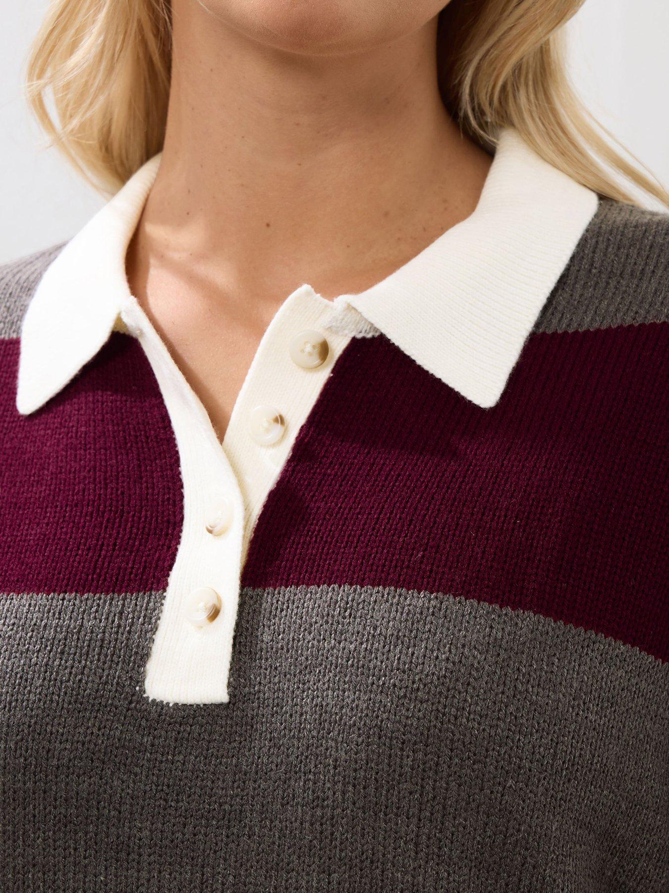 Image 4 of 4 of Yours Curve Rugby Collar Stripe Jumper - Red