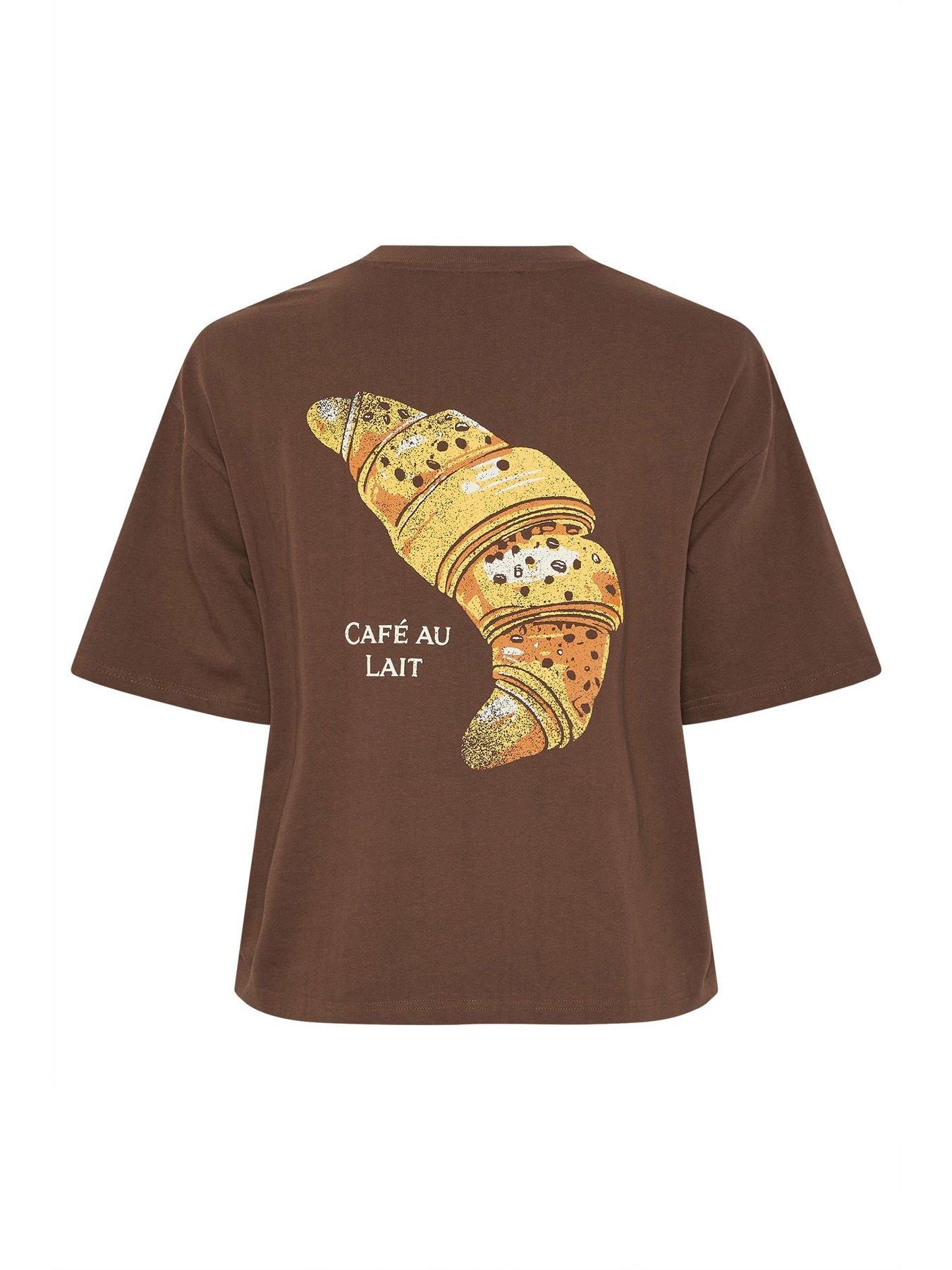 Image 6 of 6 of Yours Curve Croissant Cafe T-Shirt - Brown