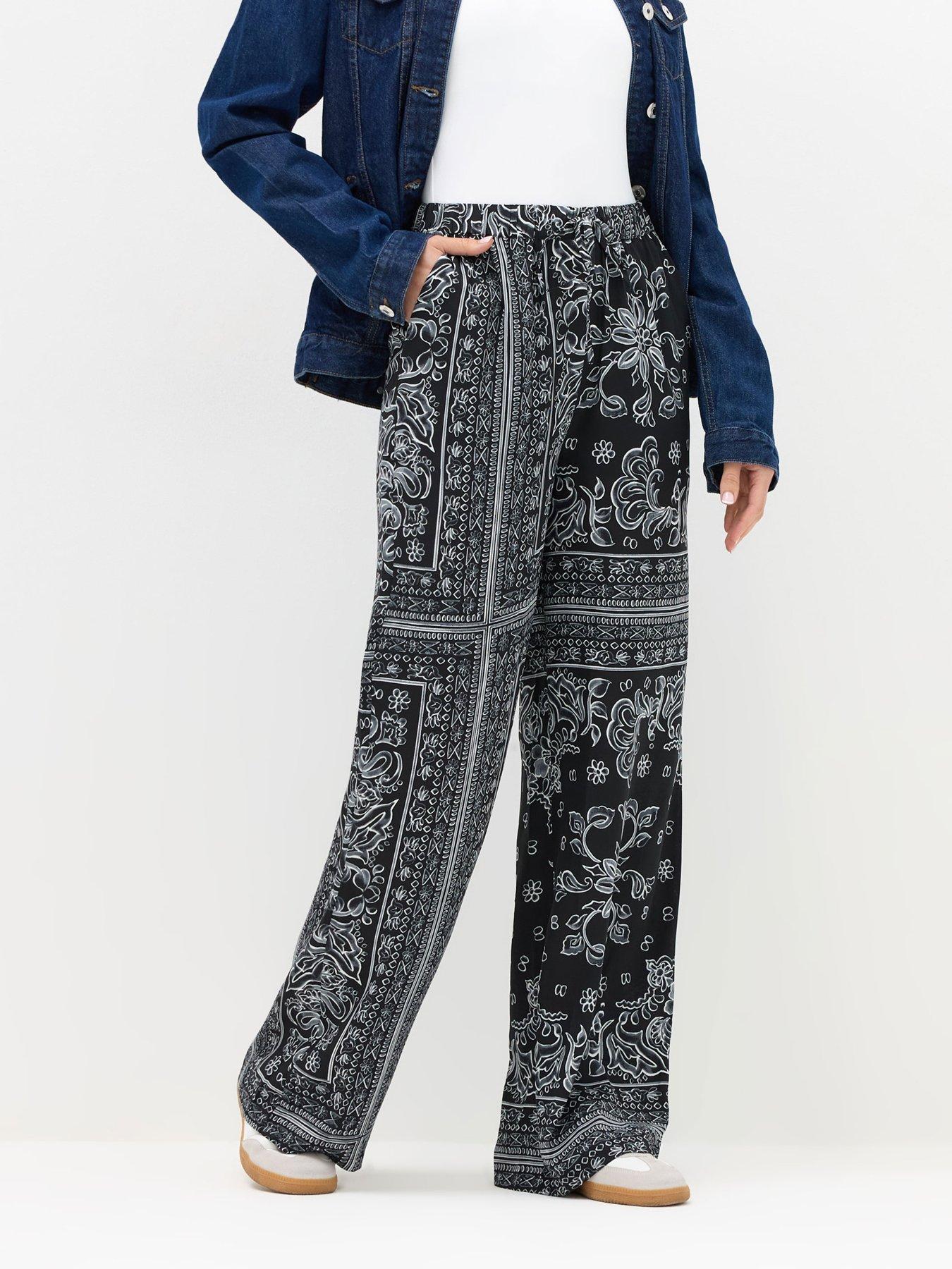 undefined Paisley Wide Leg Trouser 34" - Black