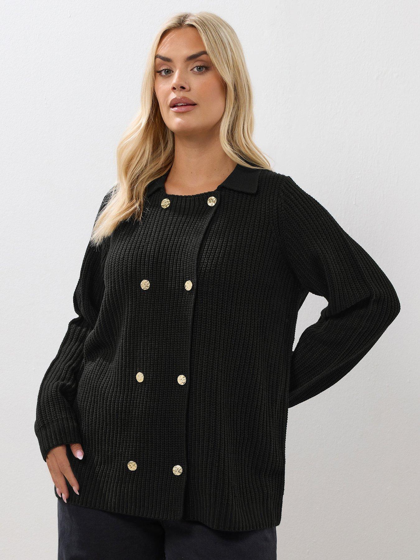 undefined Curve Double Breasted Cardigan - Black