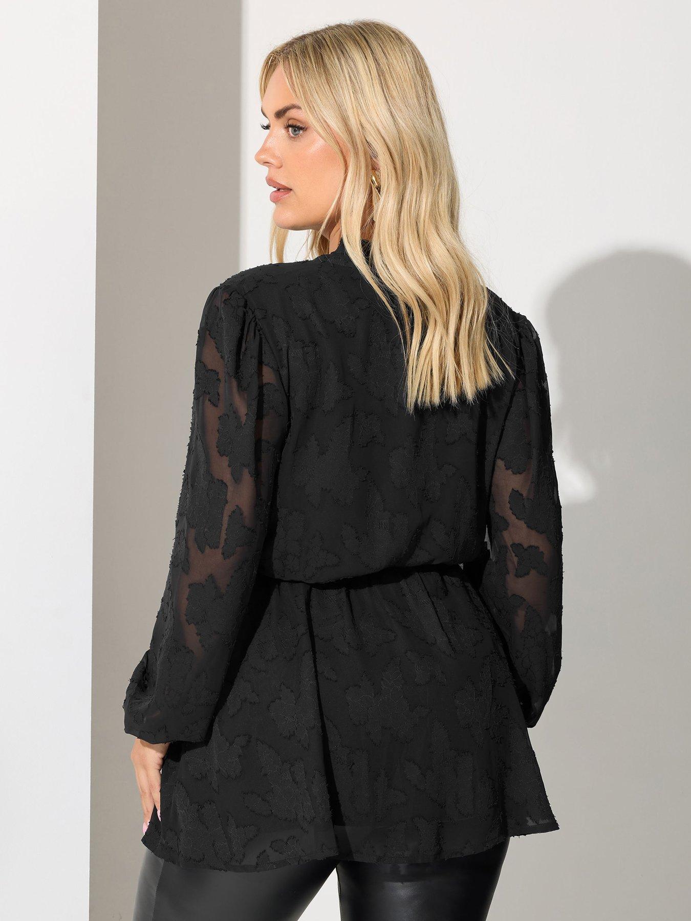Image 2 of 4 of Yours Curve Floral Burn Out Wrap Top - Black