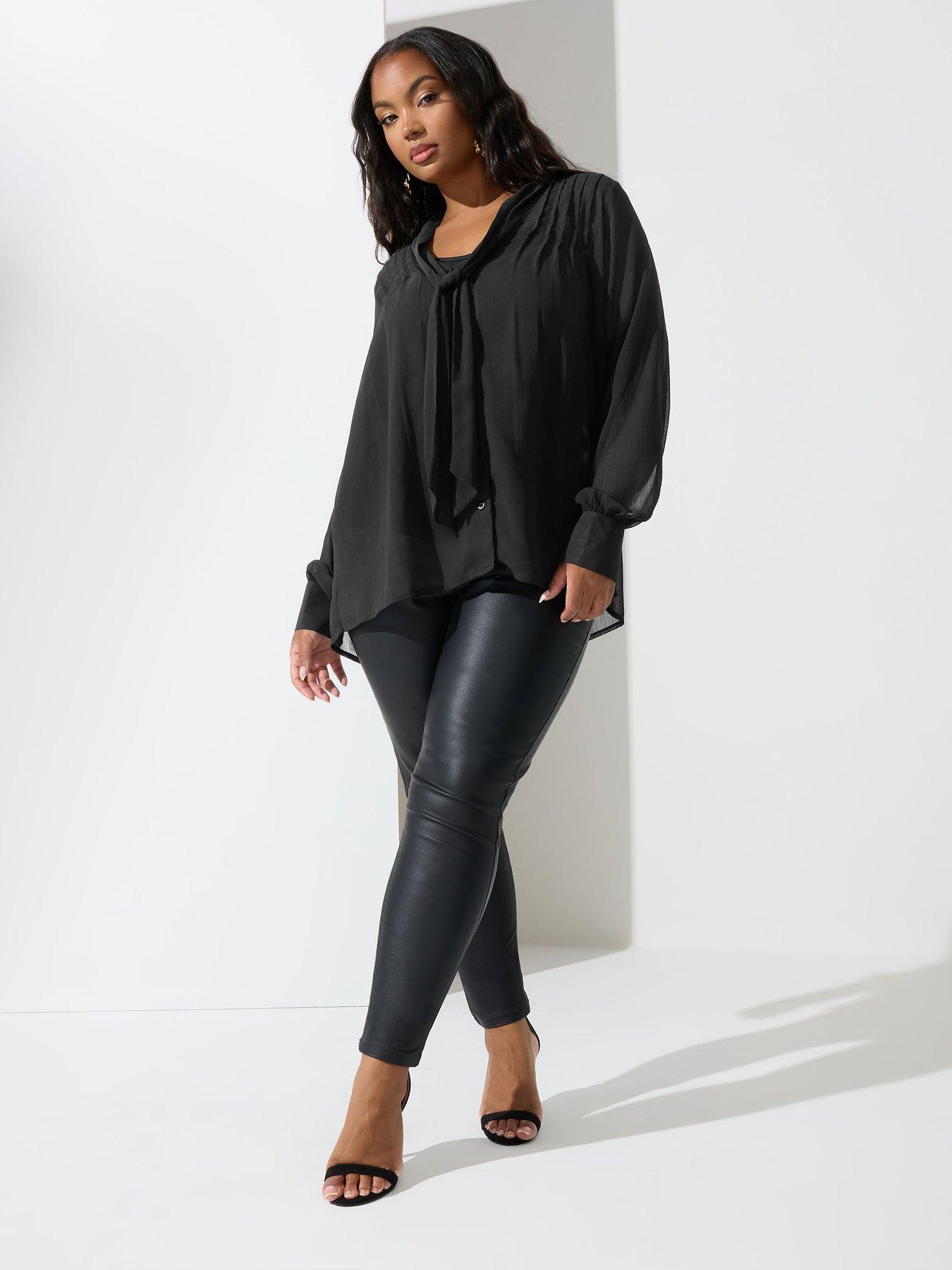Image 3 of 4 of Yours Curve Pleated Bow Blouse - Black
