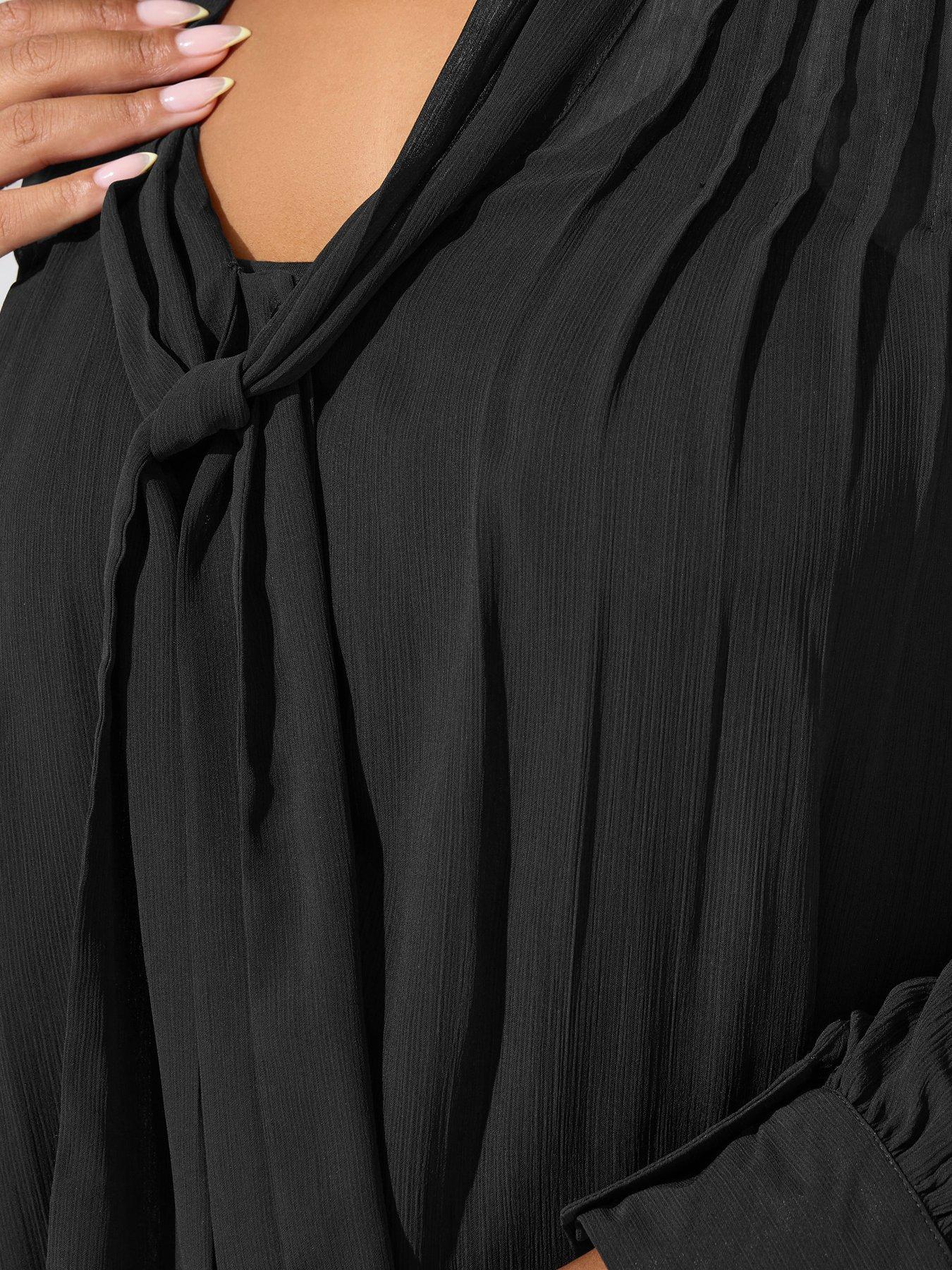Image 4 of 4 of Yours Curve Pleated Bow Blouse - Black