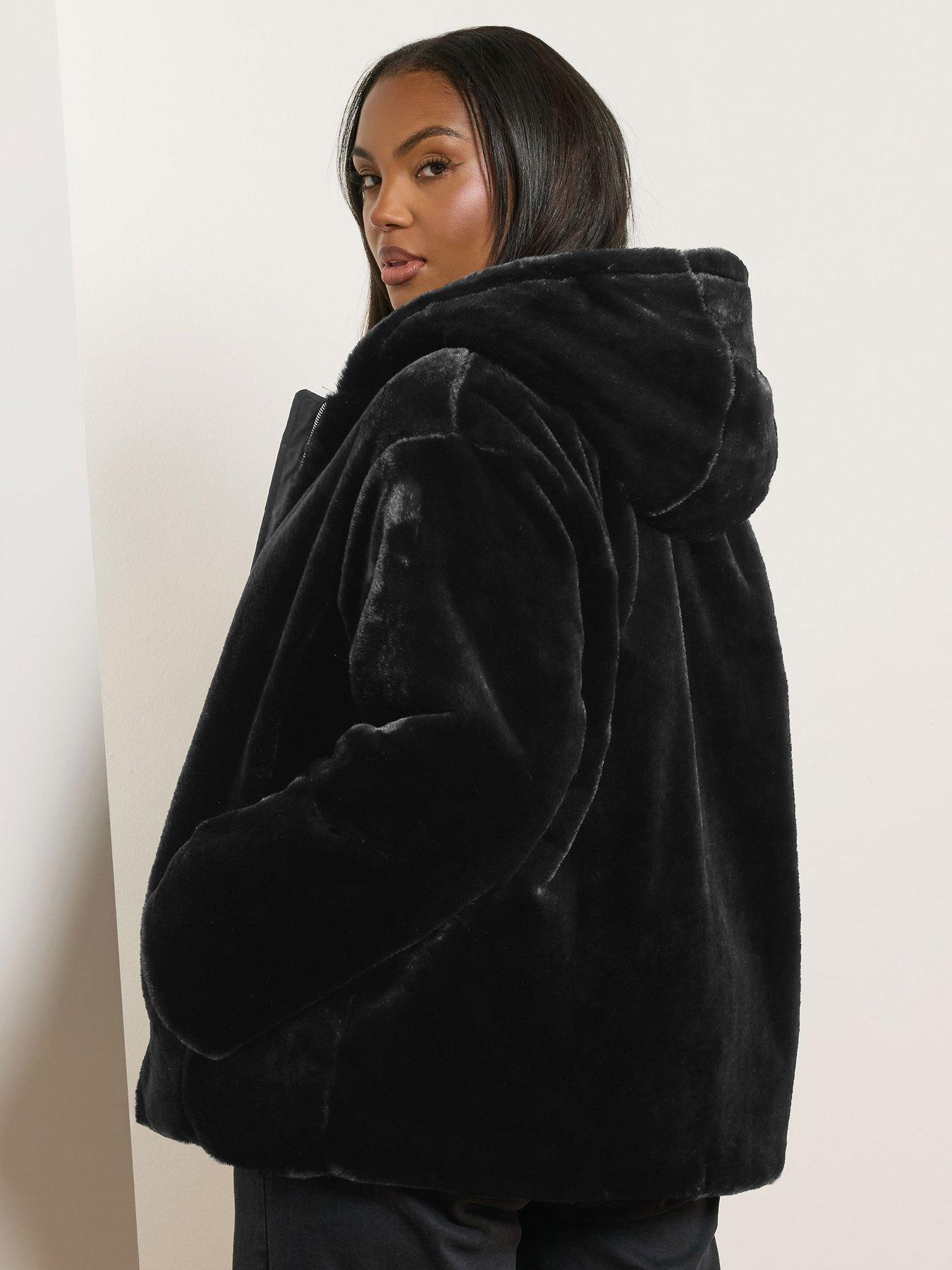Image 2 of 4 of Yours Curve Faux Fur Hooded Jacket - Black