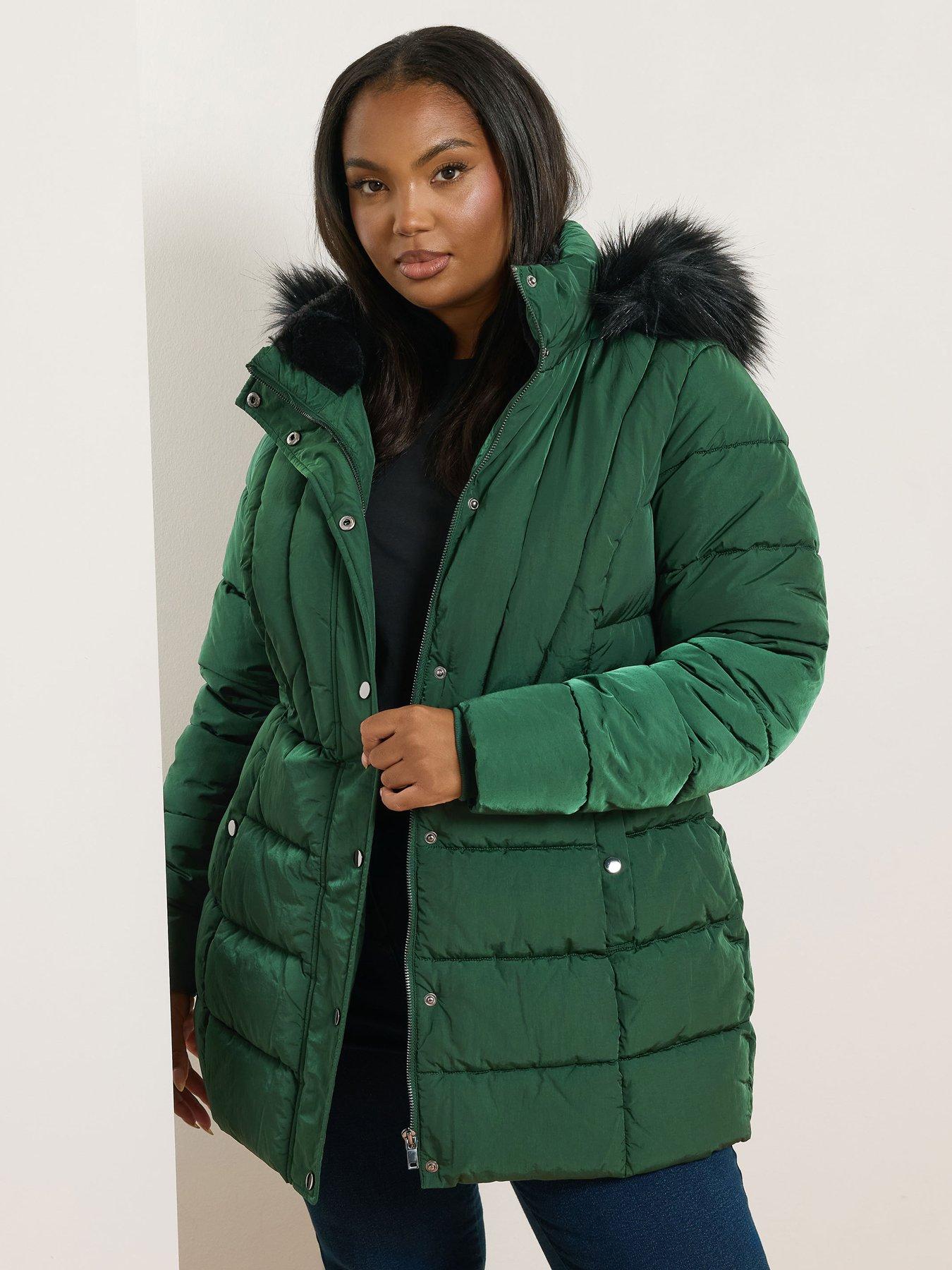 undefined Curve Short Padded Coat - Green
