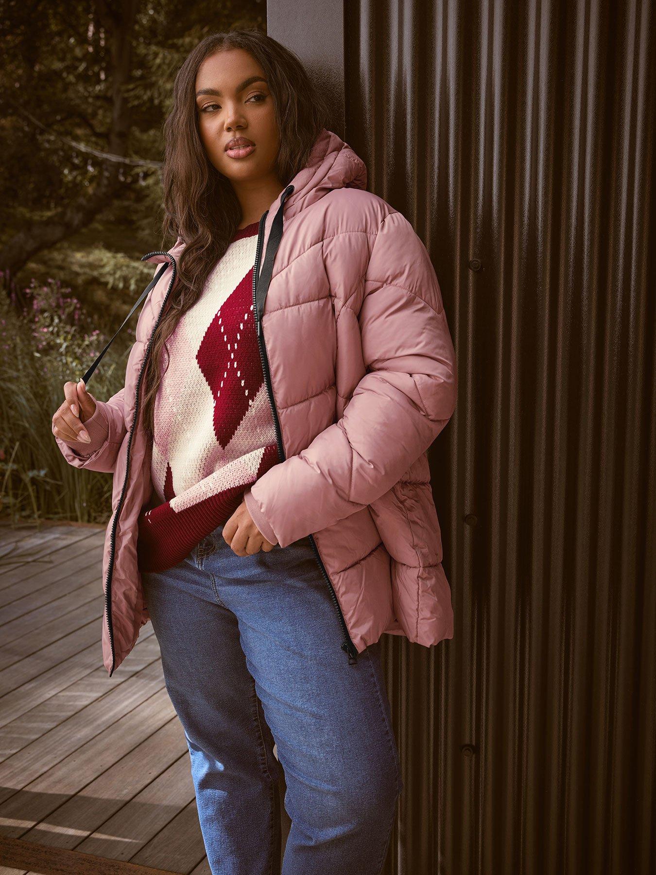 Image 1 of 4 of Yours Curve Short Sporty Padded Coat - Pink