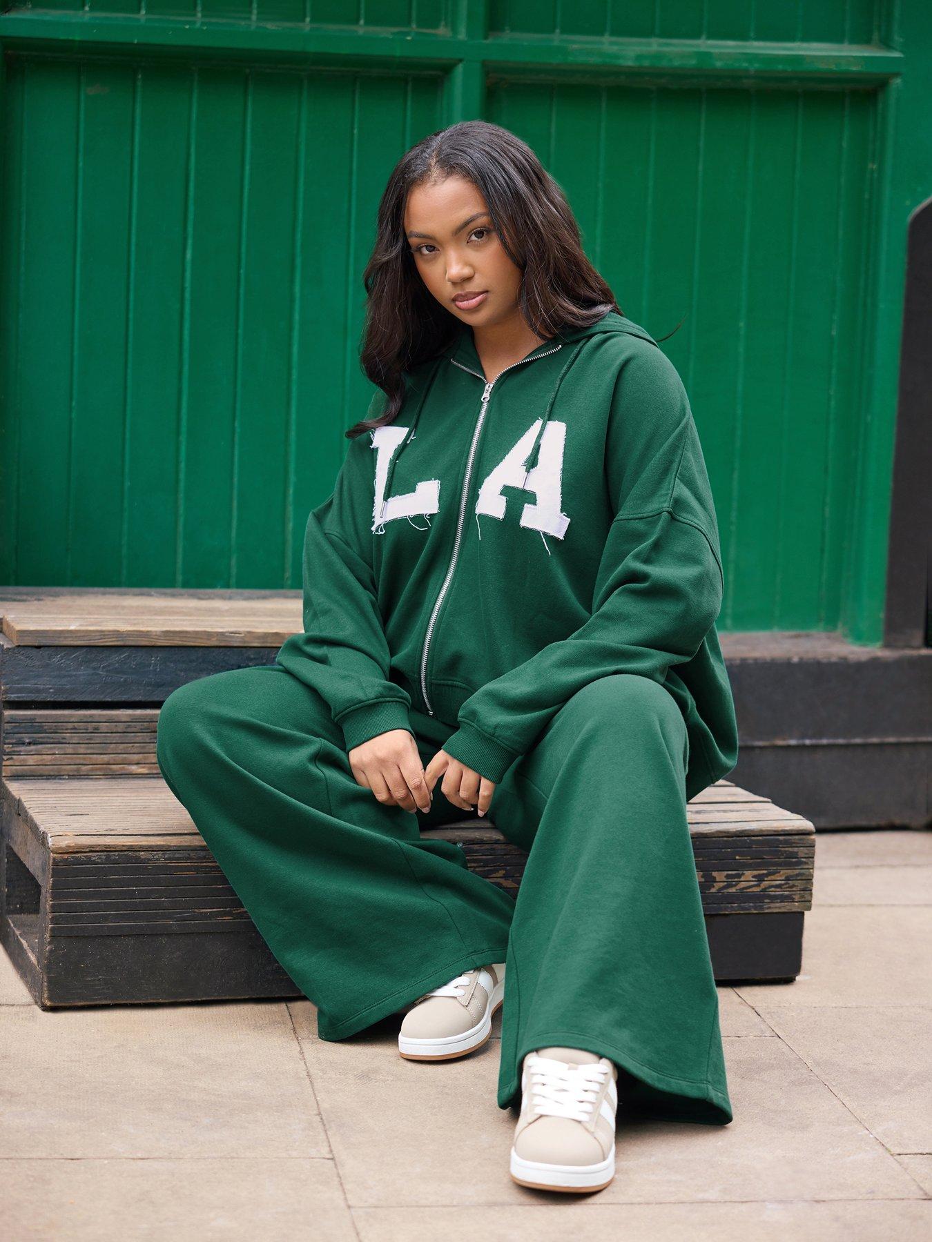 undefined Curve La Drop Shoulder Zip Hoodie - Green