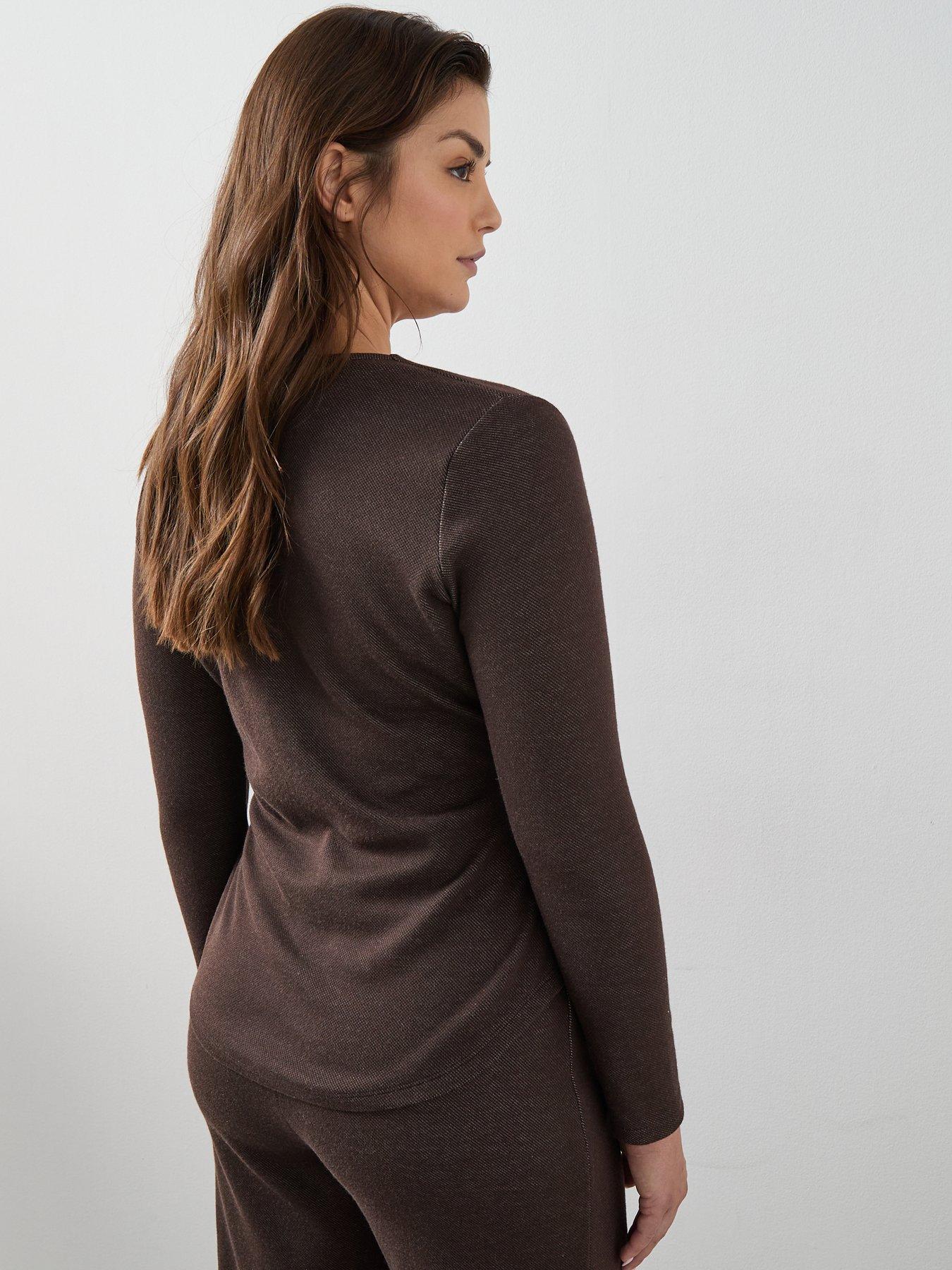 Image 2 of 6 of The Very Collection Curve Metal Trim Wrap Top Co-Ord - Brown