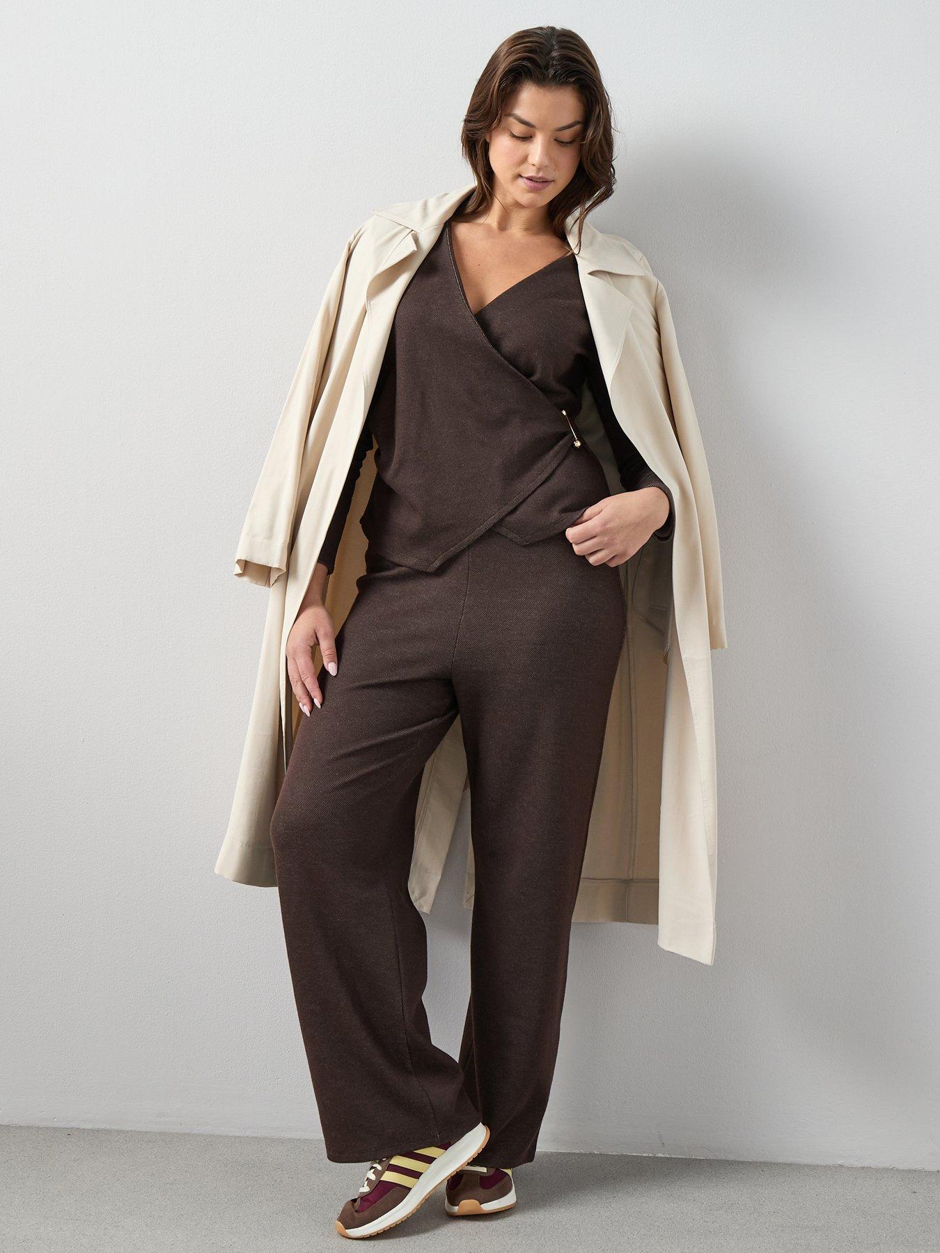 Image 3 of 6 of The Very Collection Curve Metal Trim Wrap Top Co-Ord - Brown