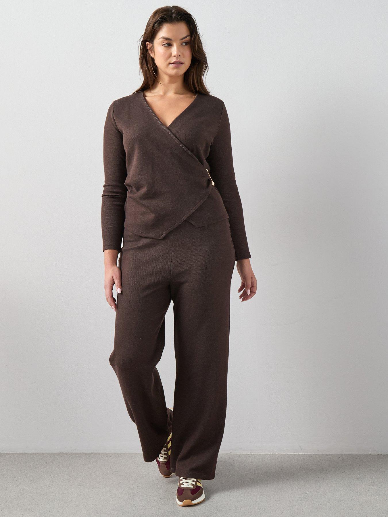 Image 6 of 6 of The Very Collection Curve Metal Trim Wrap Top Co-Ord - Brown