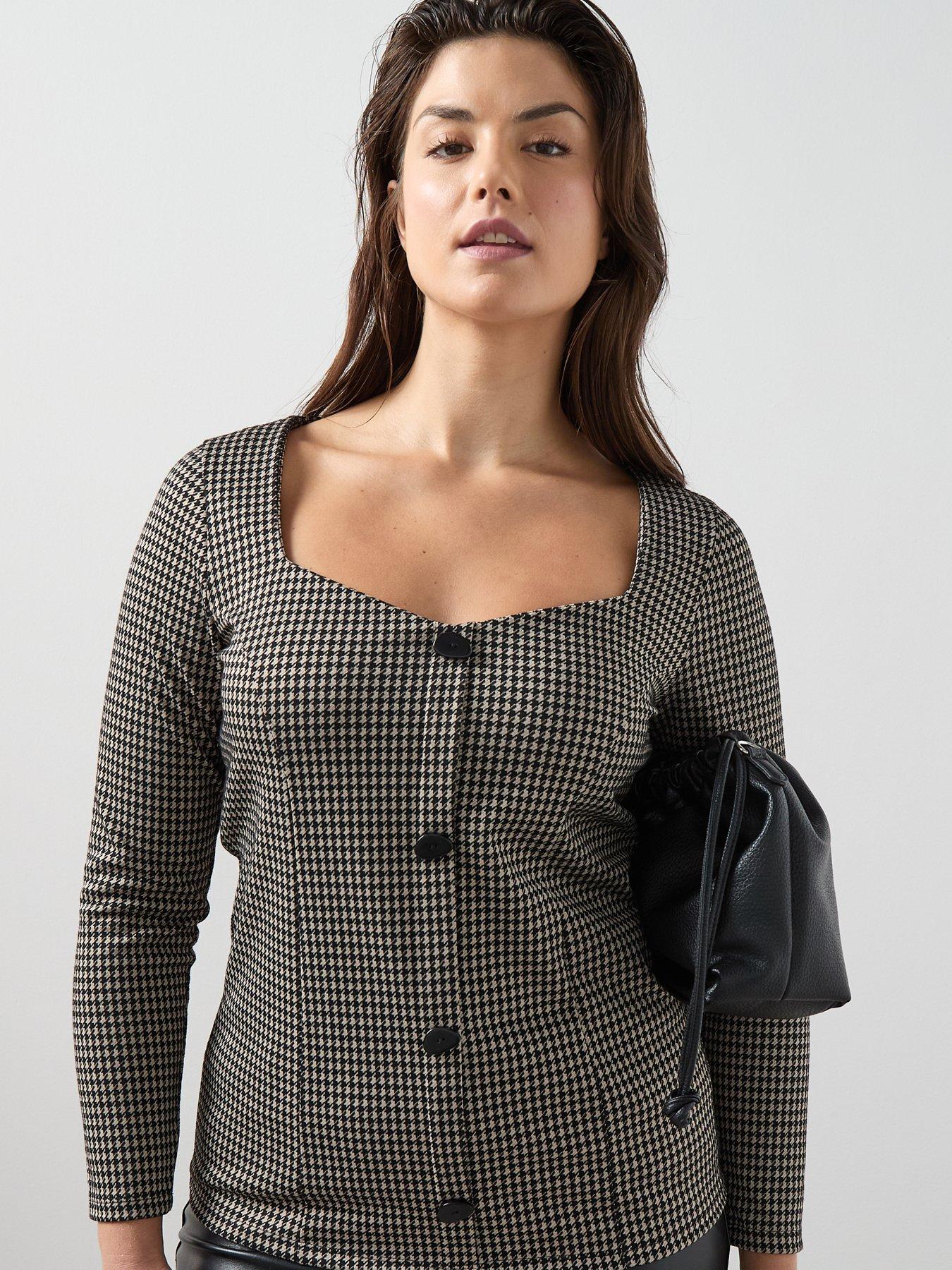 Image 5 of 6 of The Very Collection Curve Stretch Check Long Sleeve Top - Multi
