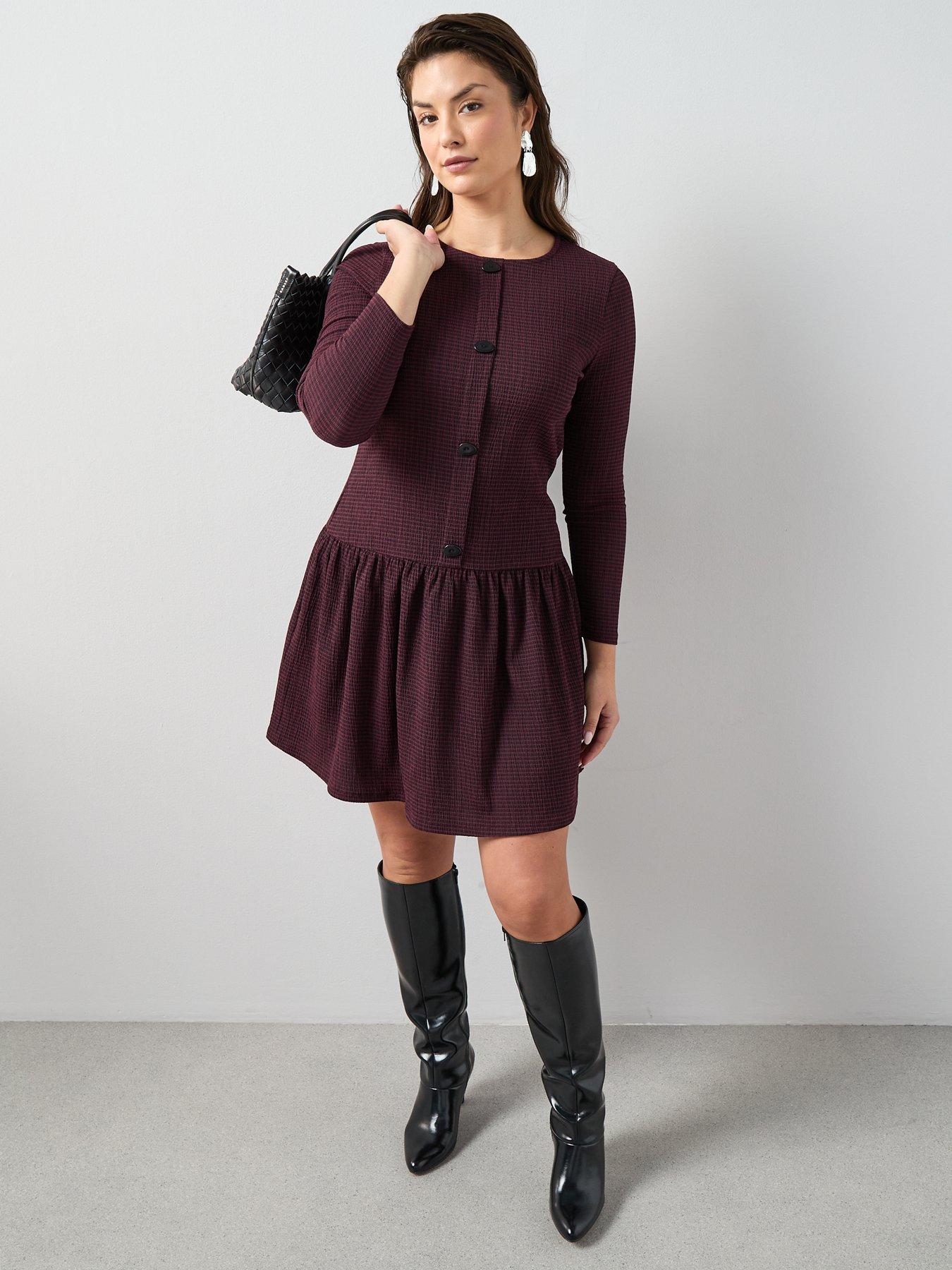 Image 3 of 6 of The Very Collection Curve Stretch Check Dropped Waist Mini Dress - Multi