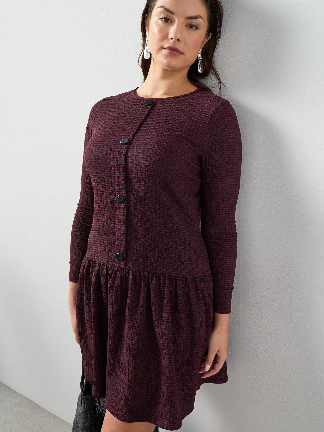 Image 5 of 6 of The Very Collection Curve Stretch Check Dropped Waist Mini Dress - Multi