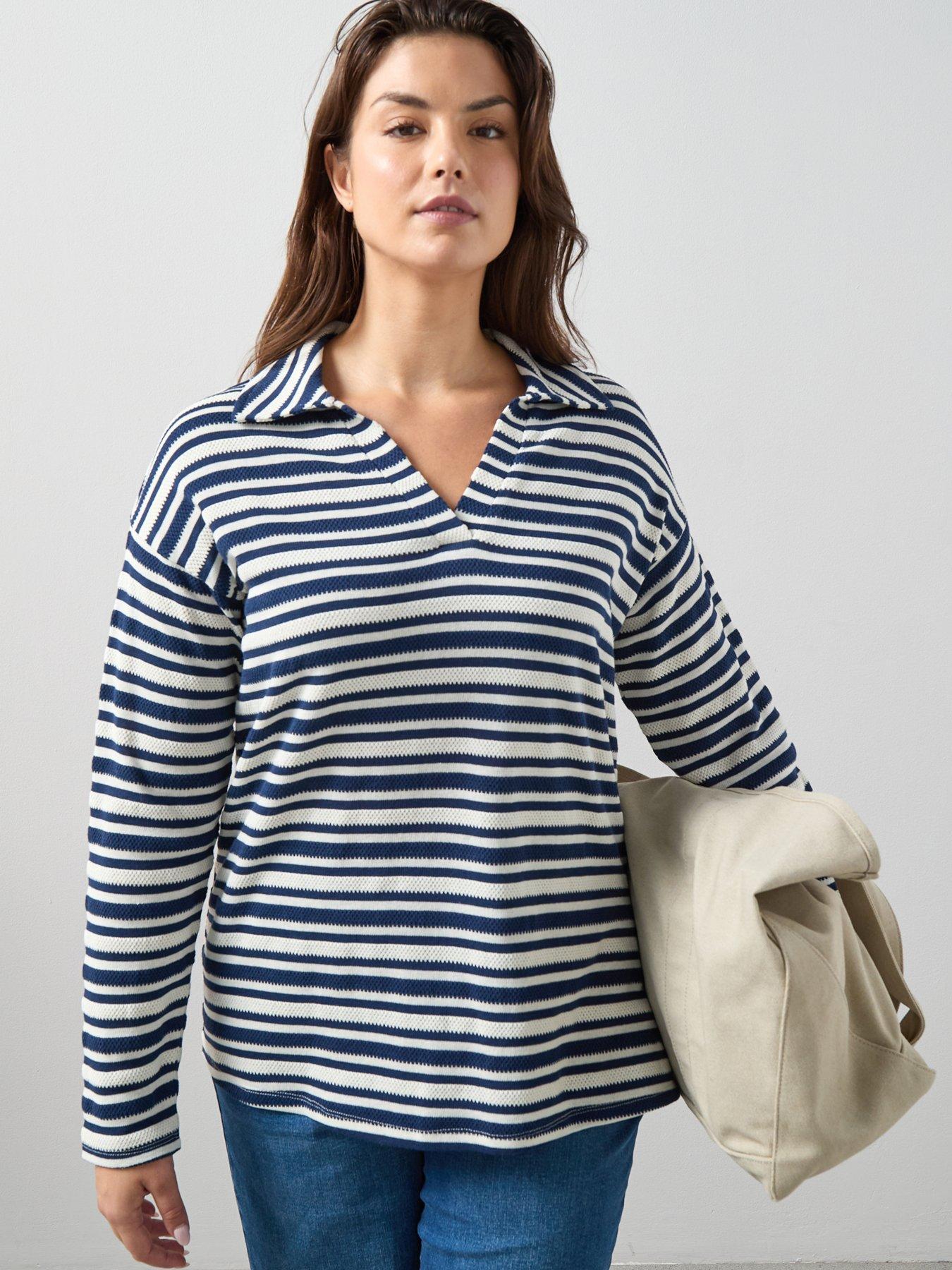 The Very Collection Curve Stripe Collared Top - Multi
