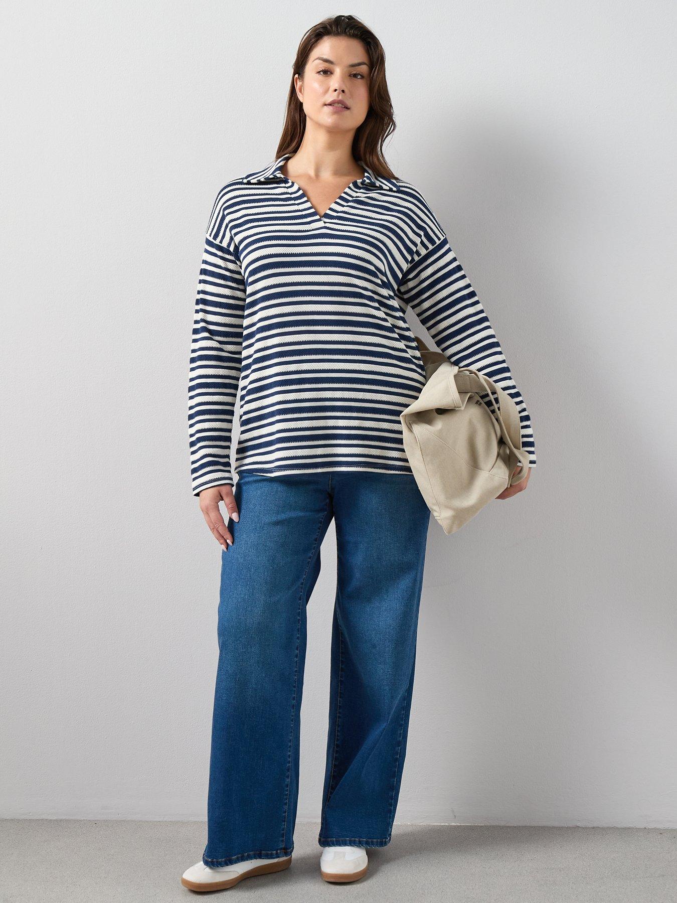 Image 3 of 6 of The Very Collection Curve Stripe Collared Top - Multi